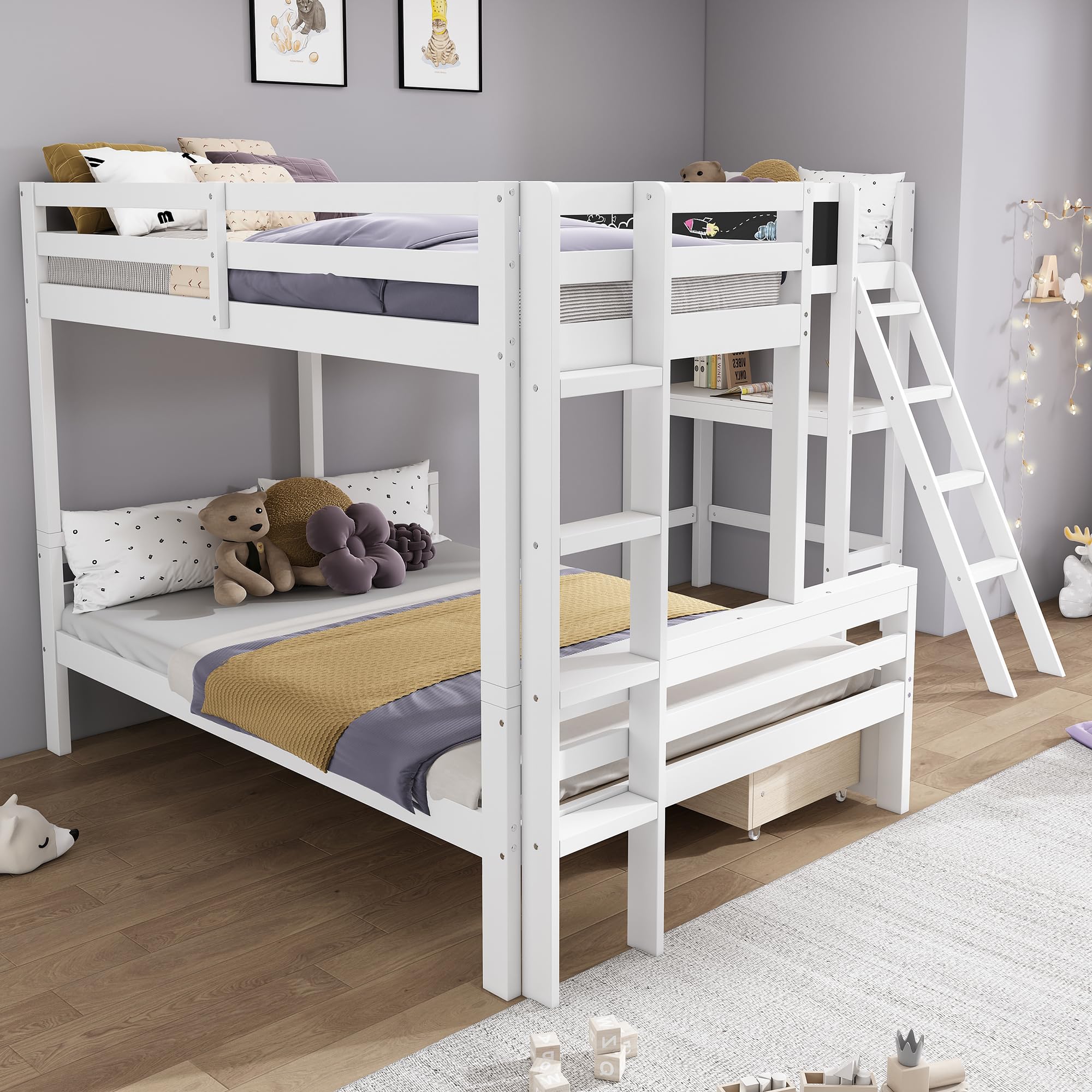 Dolamaní Letto a castello triplo bianco 90x200+140x200 con scrivania