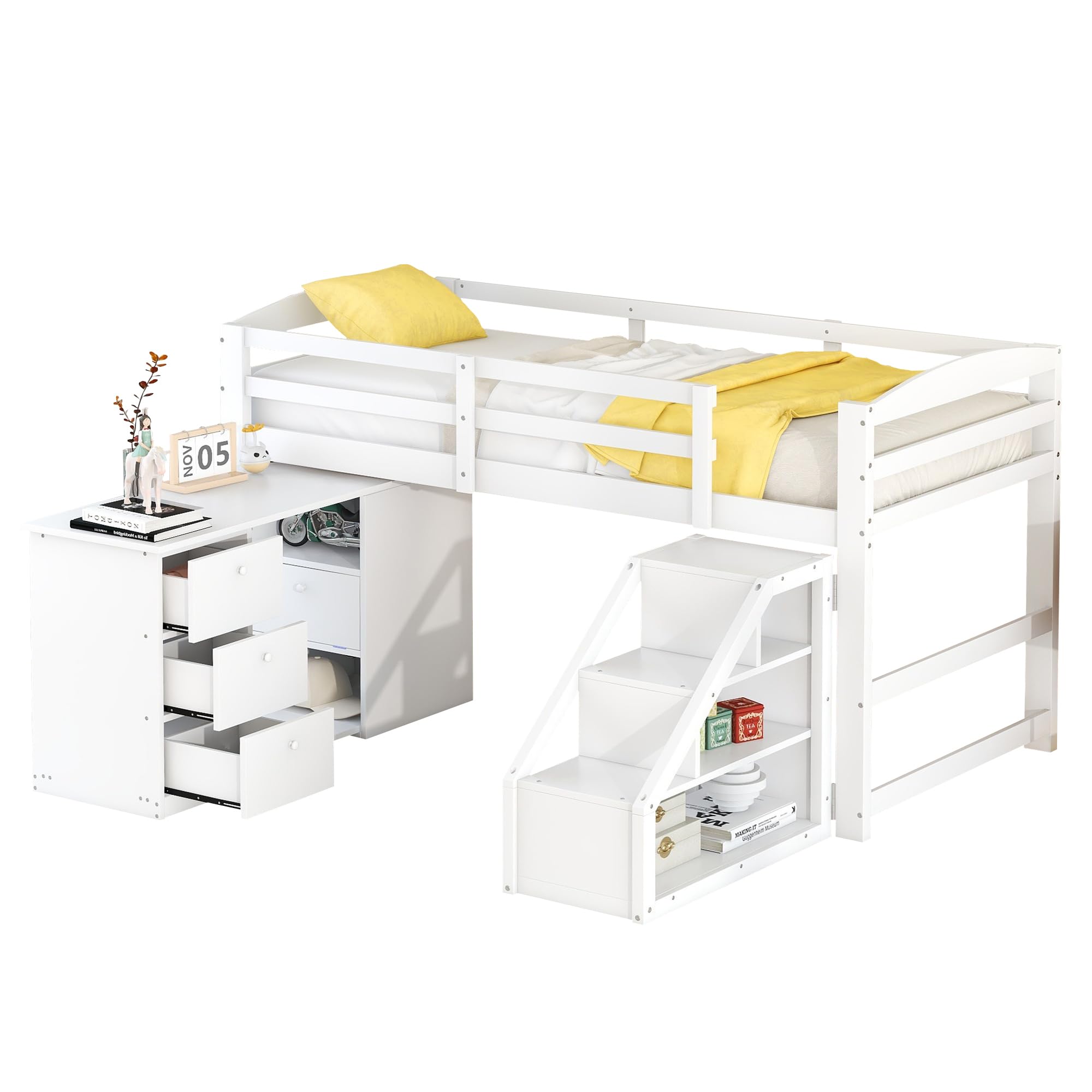 Dolamaní Letto a soppalco 90x200 bianco con scrivania salvaspazio