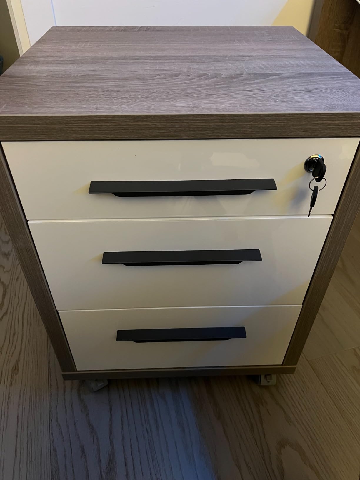 Composad Disegno Cassettiera 3 Cassetti Rovere Sonoma Bianco Ruote