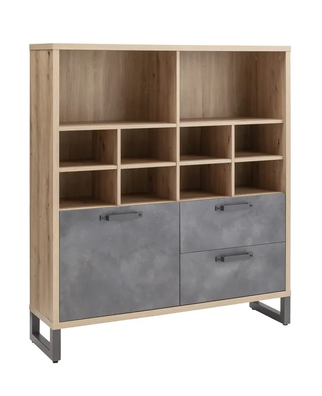 Composad LaFabrica Libreria 2 Cassetti 1 Anta Rovere Grigio Industrial