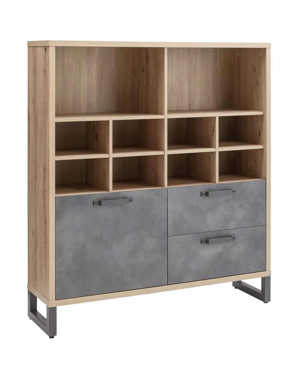 Composad LaFabrica Libreria 2 Cassetti 1 Anta Rovere Grigio Industrial