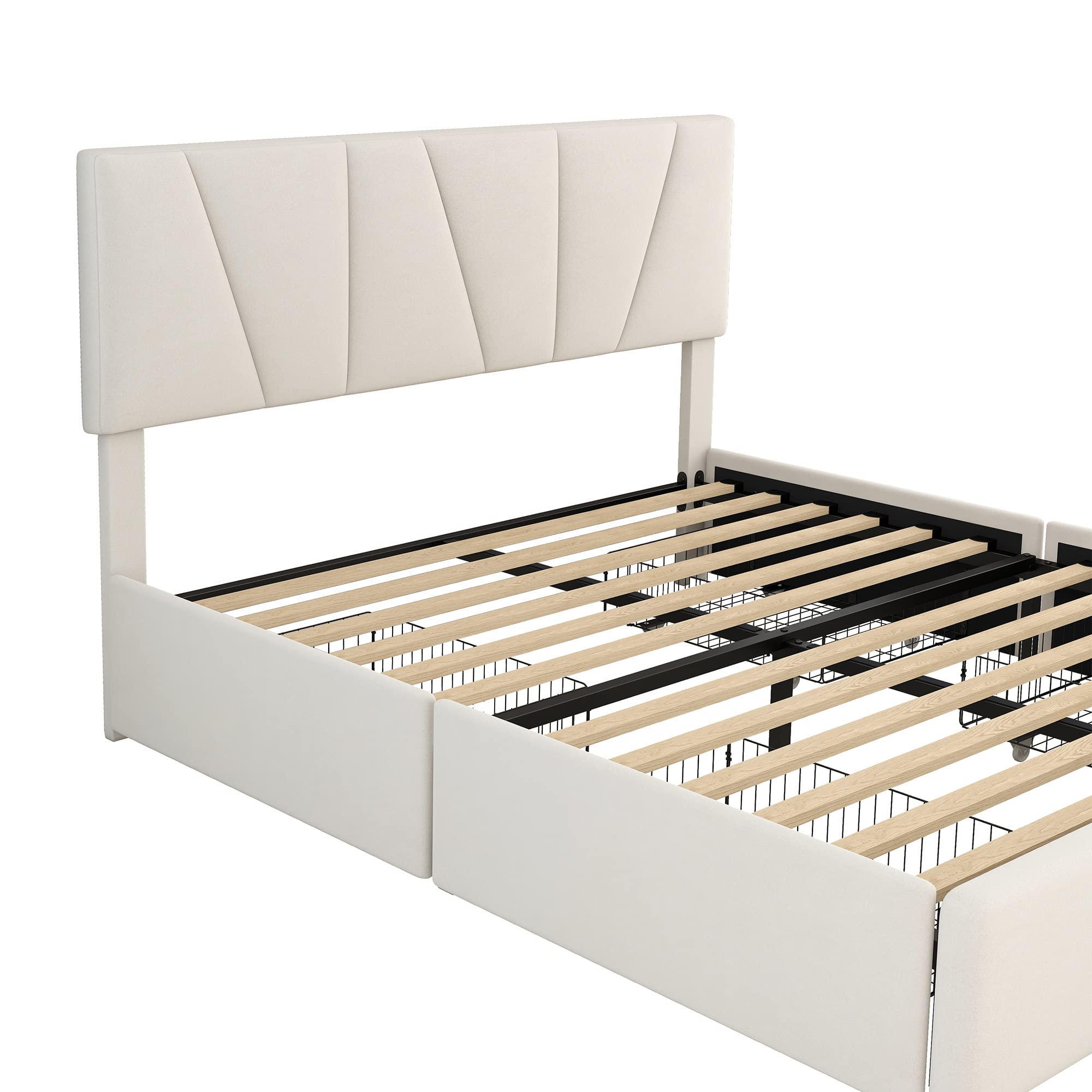 Dalamaní Letto Imbottito Velluto 160x200 Beige 4 Cassetti