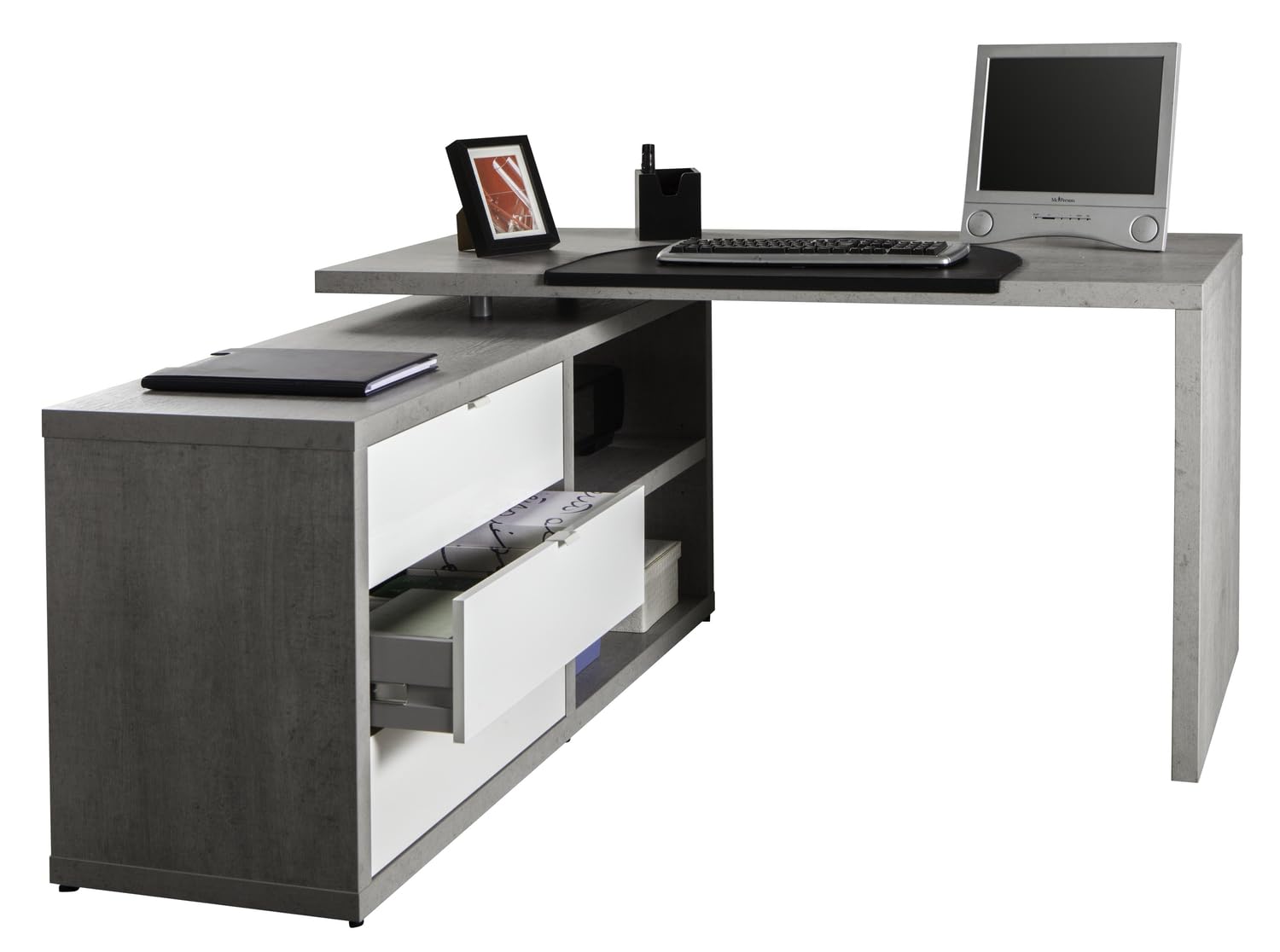 Composad Pratico scrivania angolare 3 cassetti cemento 140 cm