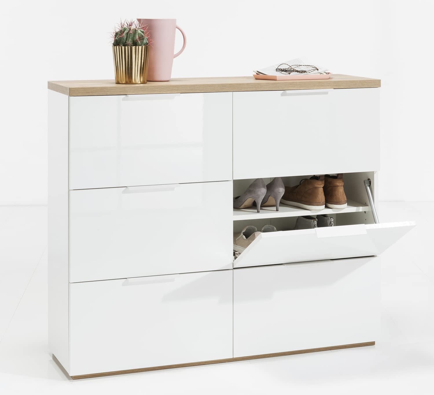 Composad Mundi 6 ribalte scarpiera rovere bianco 120 cm