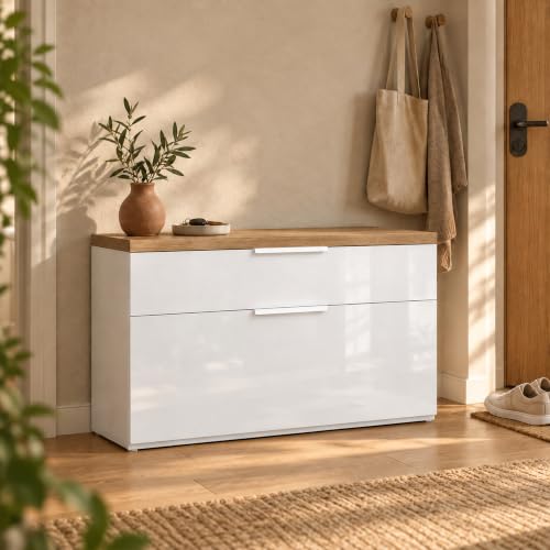 Composad 1 Cassetto 1 Ribalta Scarpiera Ingresso Bianco Rovere
