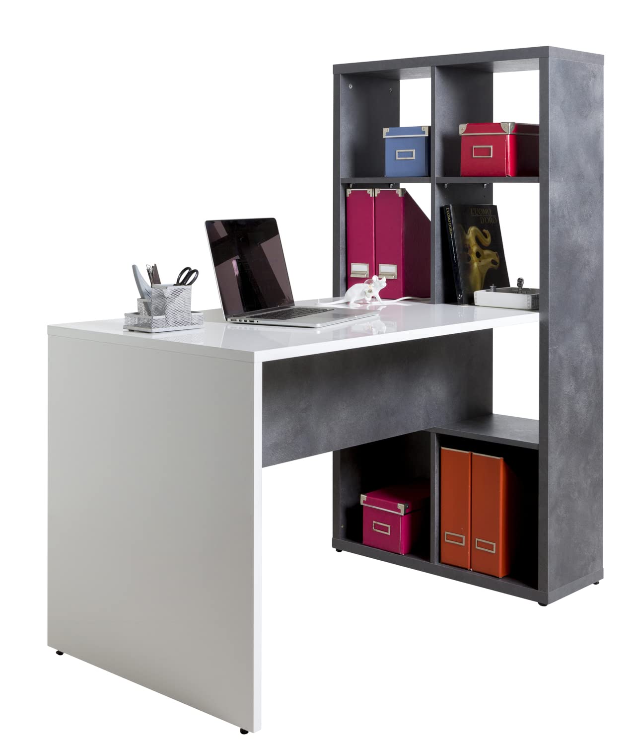Composad Velata scrivania con libreria 8 vani grigio bianco