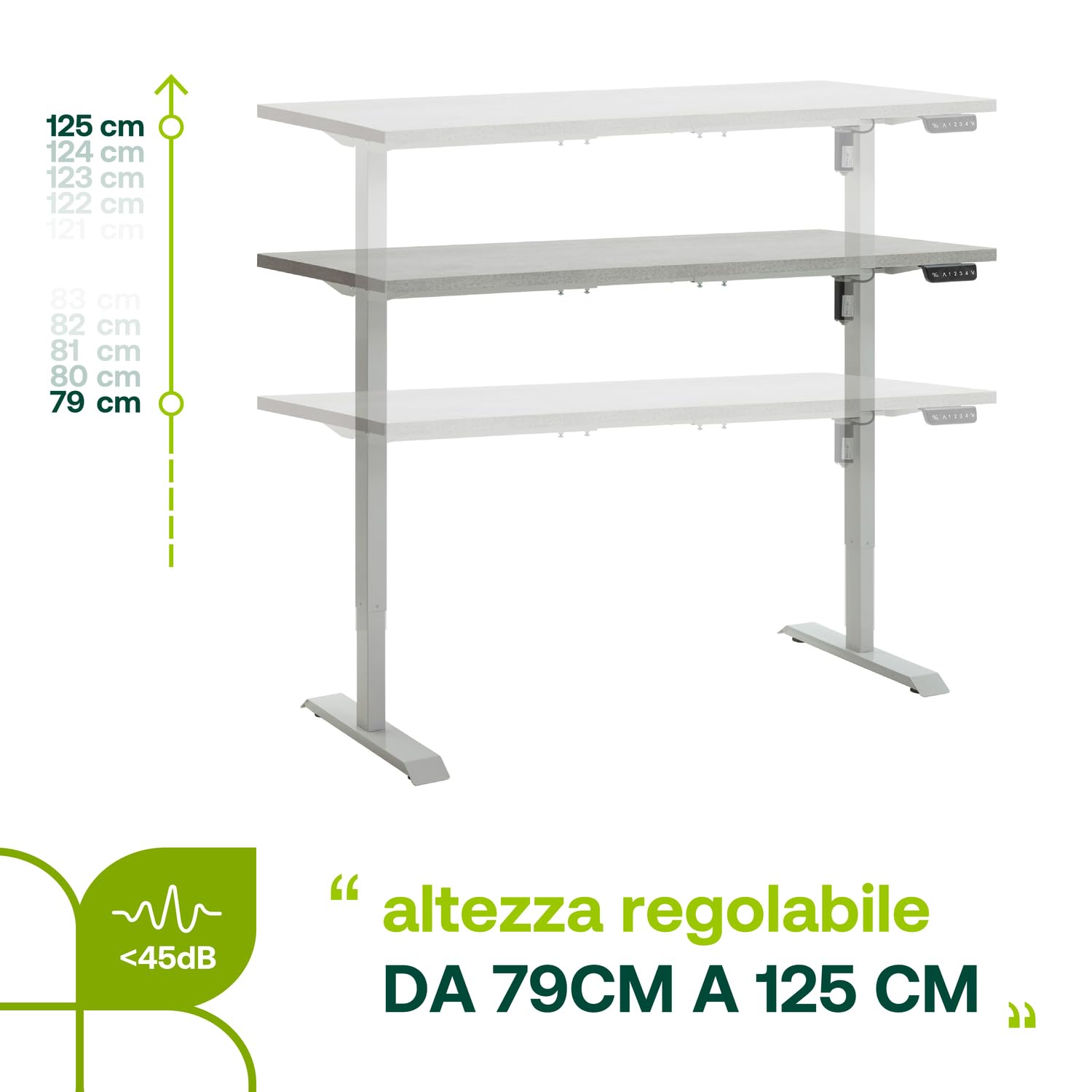Composad Energia scrivania elettrica 150x69 cemento bianco altezza regolabile