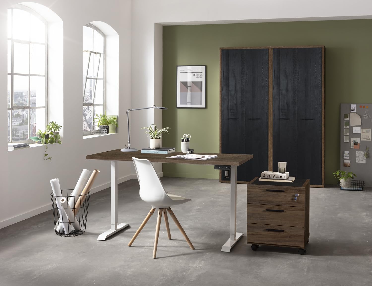 Composad Energia scrivania altezza regolabile 150x69 noce brera bianco