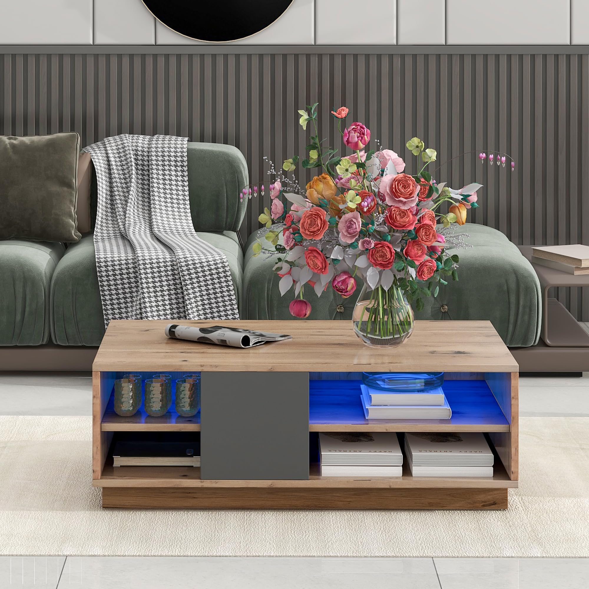 Dolamaní Tavolino salotto 100x60 nero e marrone con cassetti