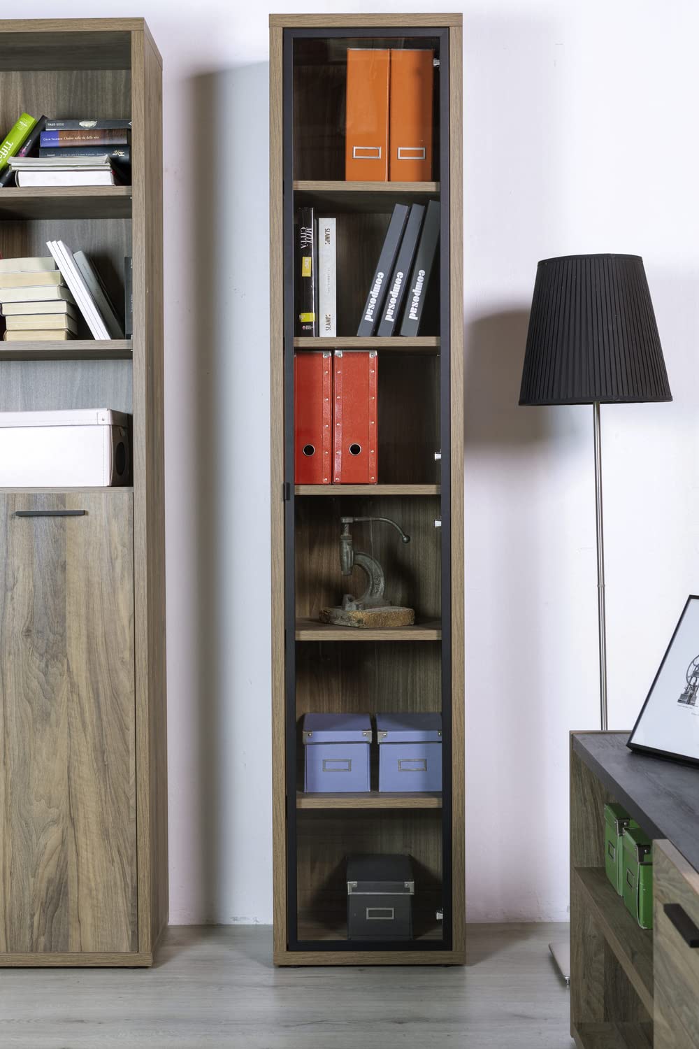 COMPOSAD DAVINCI Libreria Colonna 1 Anta Vetro Noce