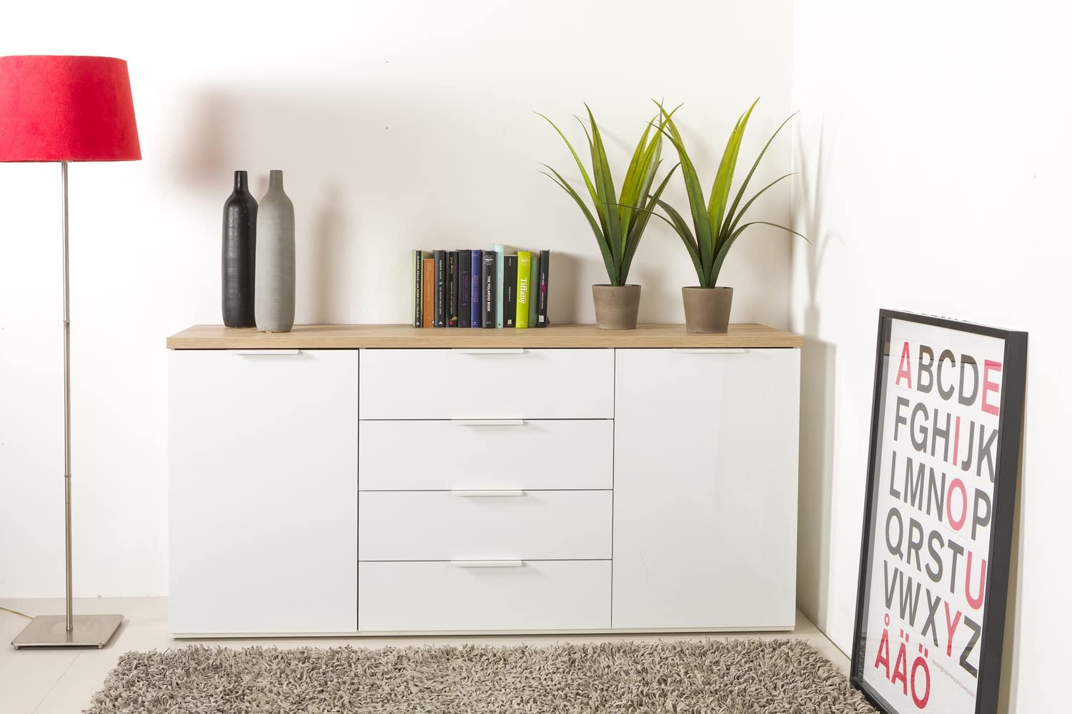 Composad Mundi Madia 2 Ante 4 Cassetti Rovere Mielato Bianco