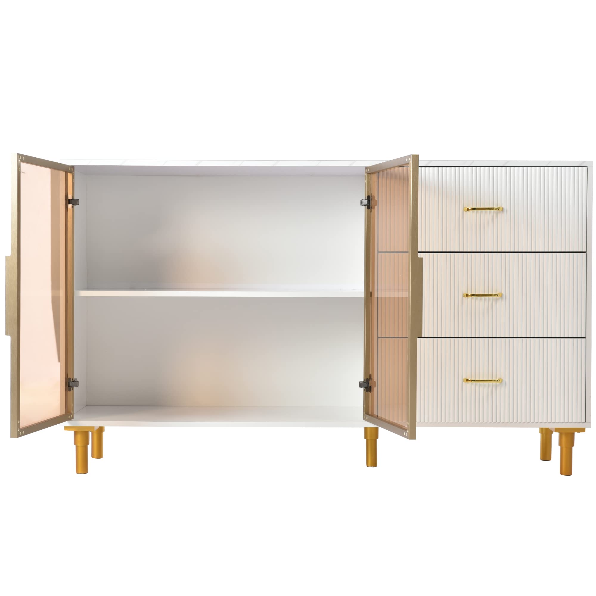 Dolamaní Credenza 150 cm bianca ante vetro marrone 3 cassetti