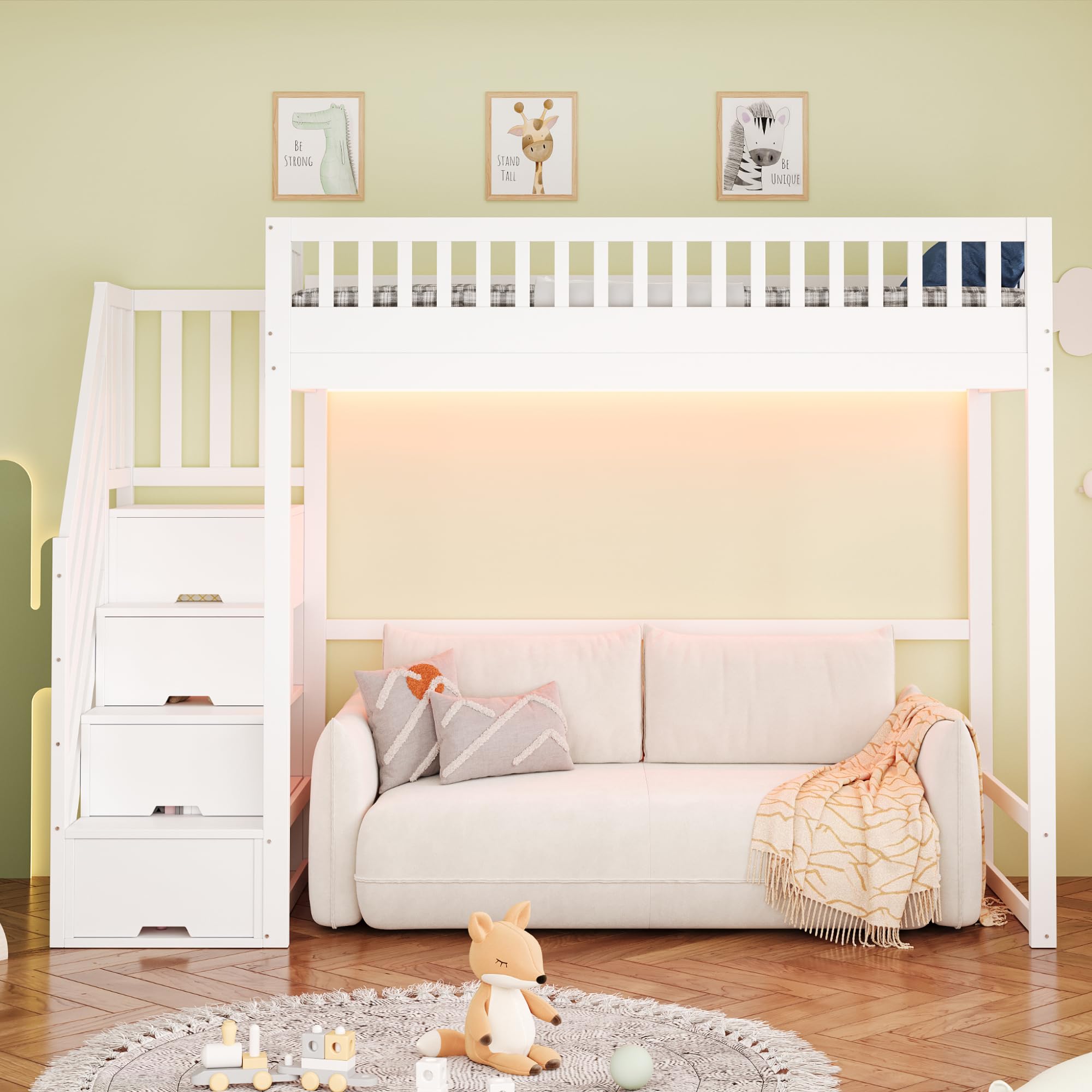 Dolamaní Letto a soppalco 90x200 bianco LED scala