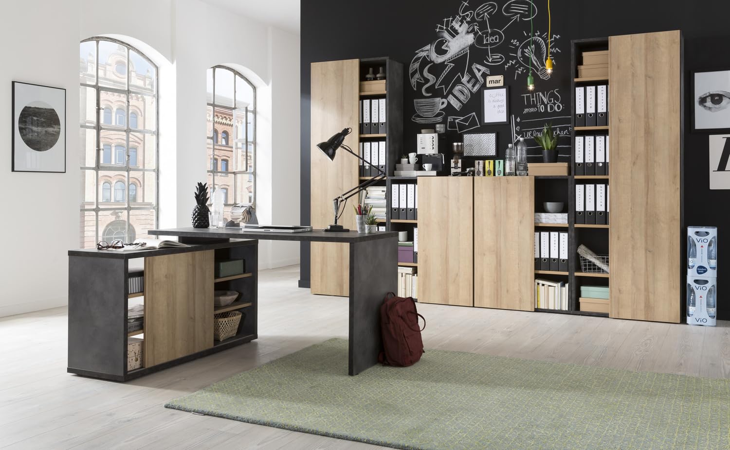 Composad Core Scrivania Angolare 6 Vani Rovere Grigio