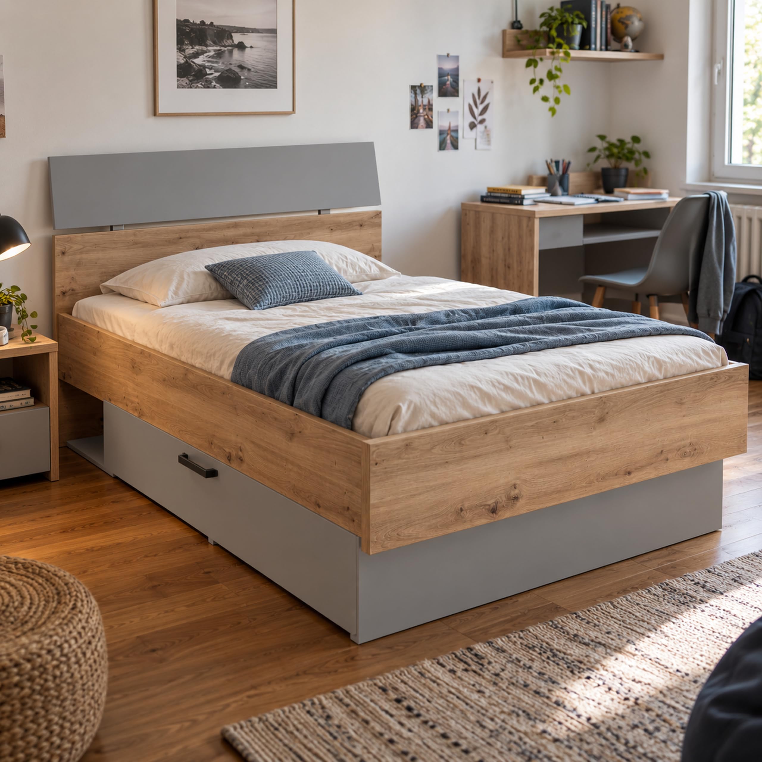 Composad LaFabrica Letto 1 Piazza e Mezza 127 cm Rovere Grigio Cassetto