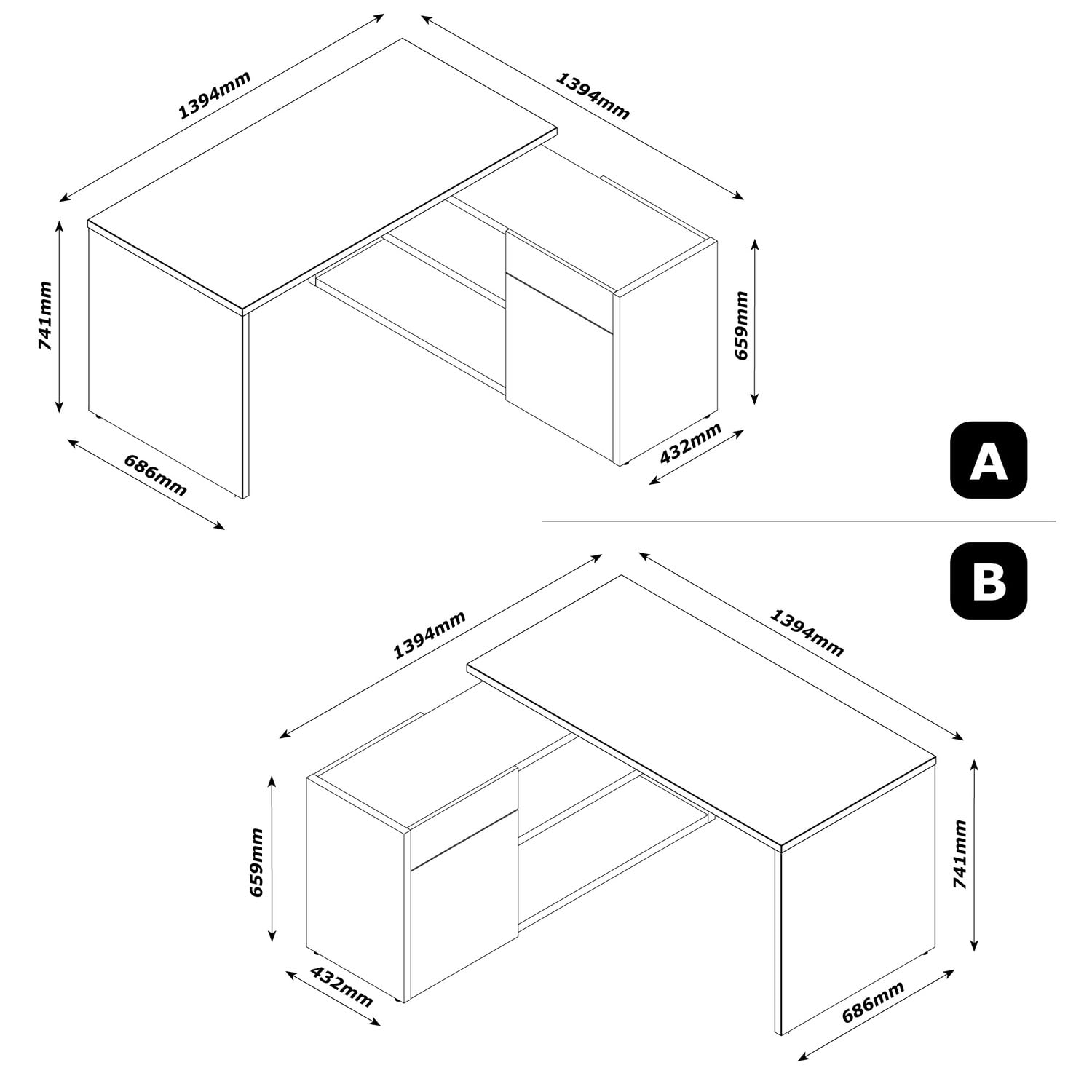 Composad Abile Scrivania Angolare Cassetto Bianco Rovere