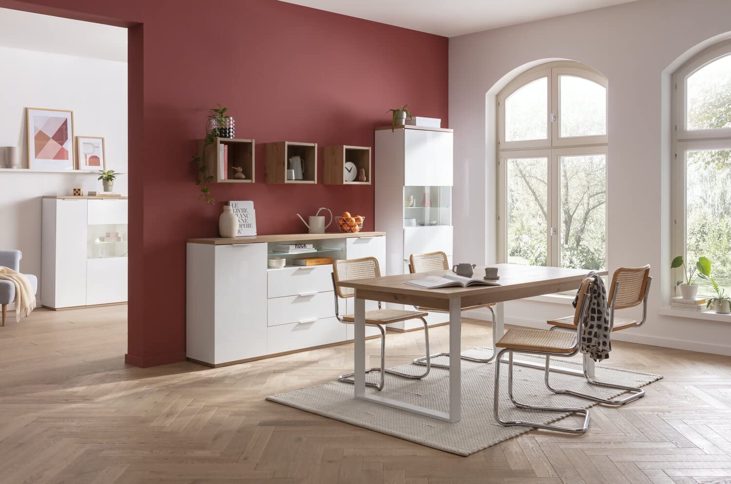 Composad Mundi Credenza 3 Cassetti 2 Ante Bianco Rovere