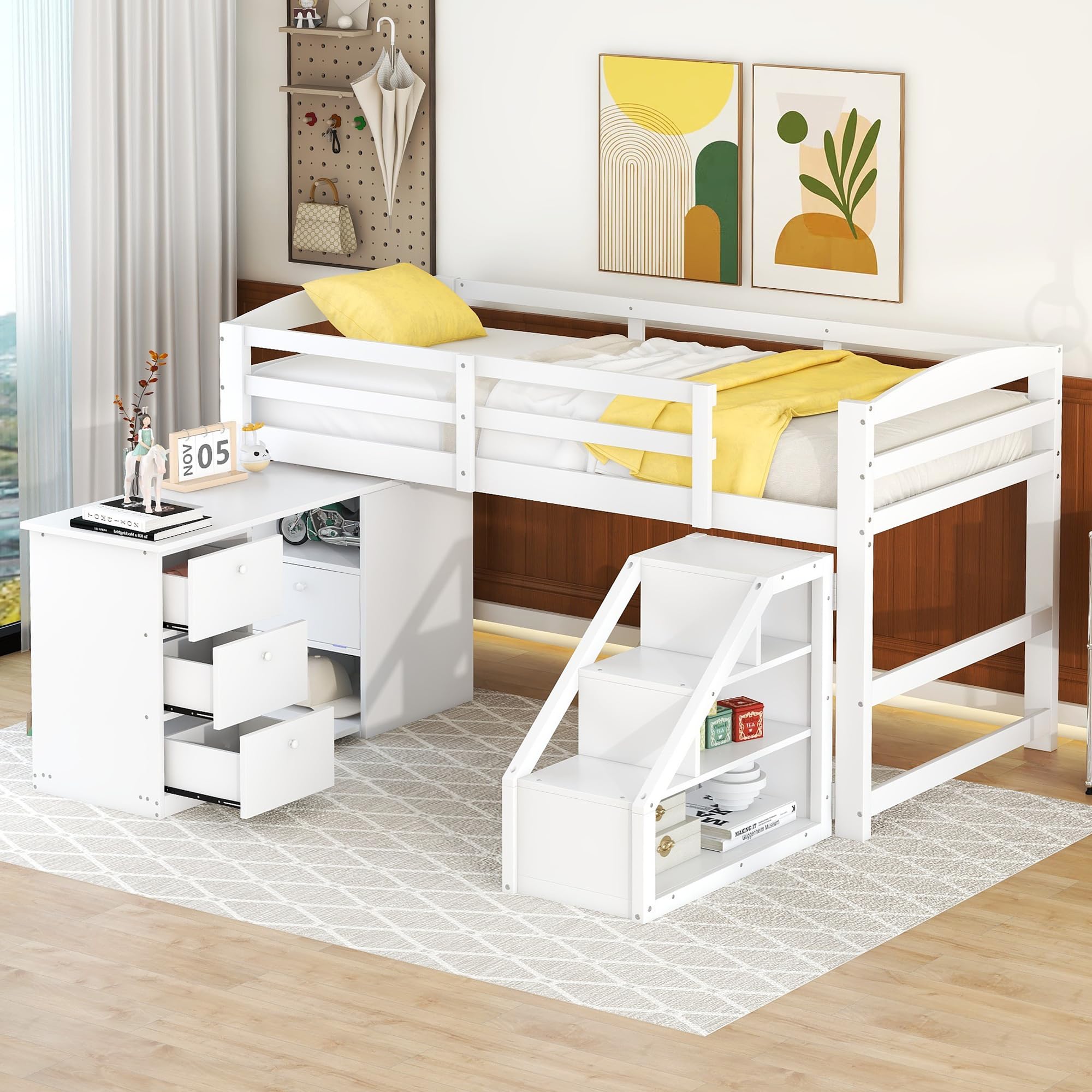 Dolamaní Letto a soppalco 90x200 bianco con scrivania salvaspazio