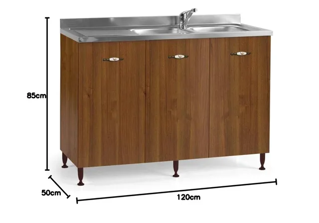 Iperbriko Mobile sottolavello 120 cm noce antico 3 ante