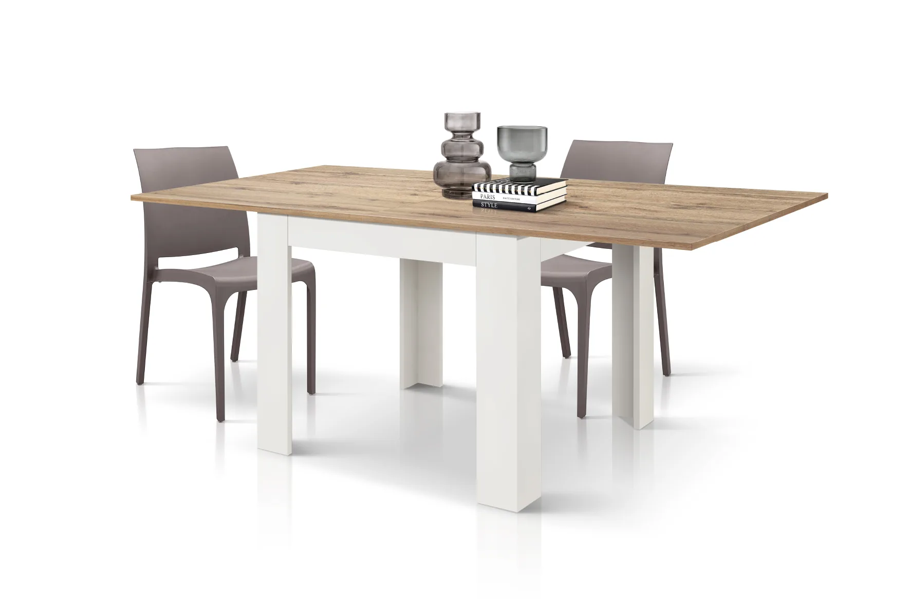 Epocantica Marta tavolo allungabile rovere base bianca 90x90