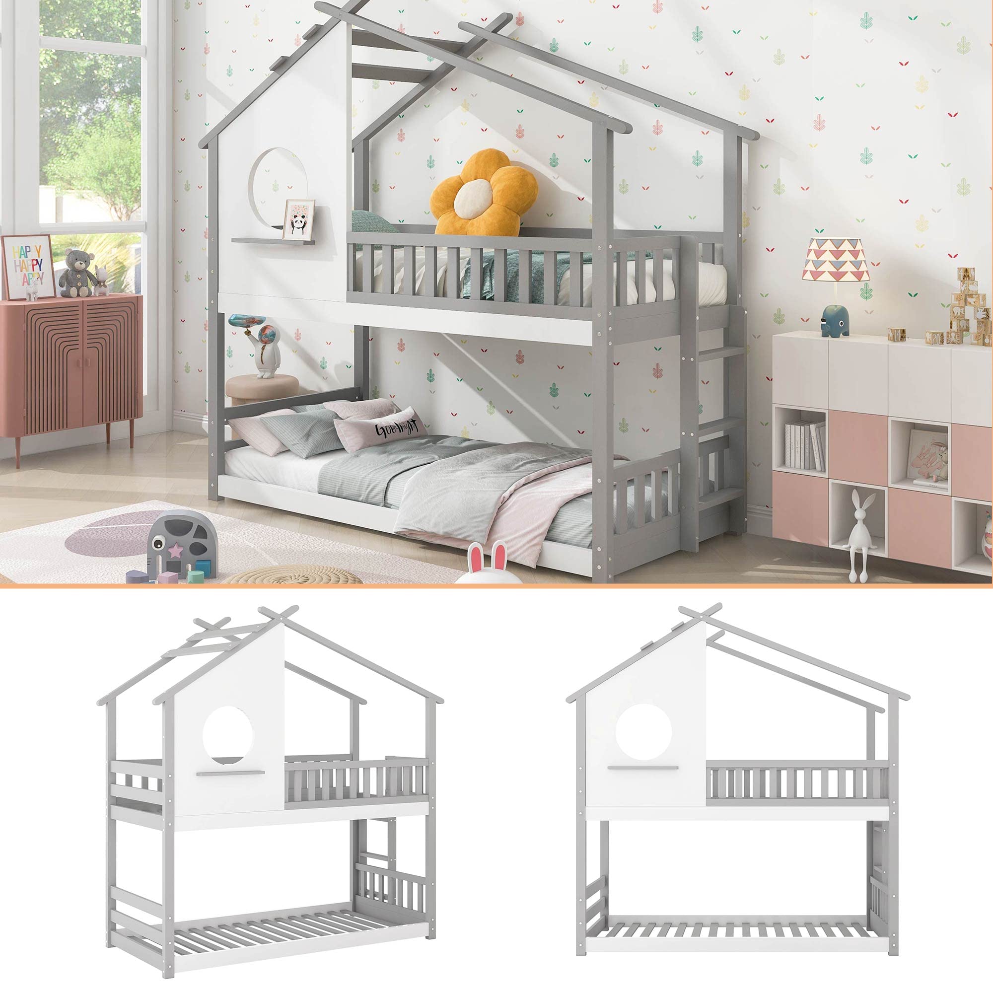 Dolamaní Letto a castello bambini 90x200 grigio bianco
