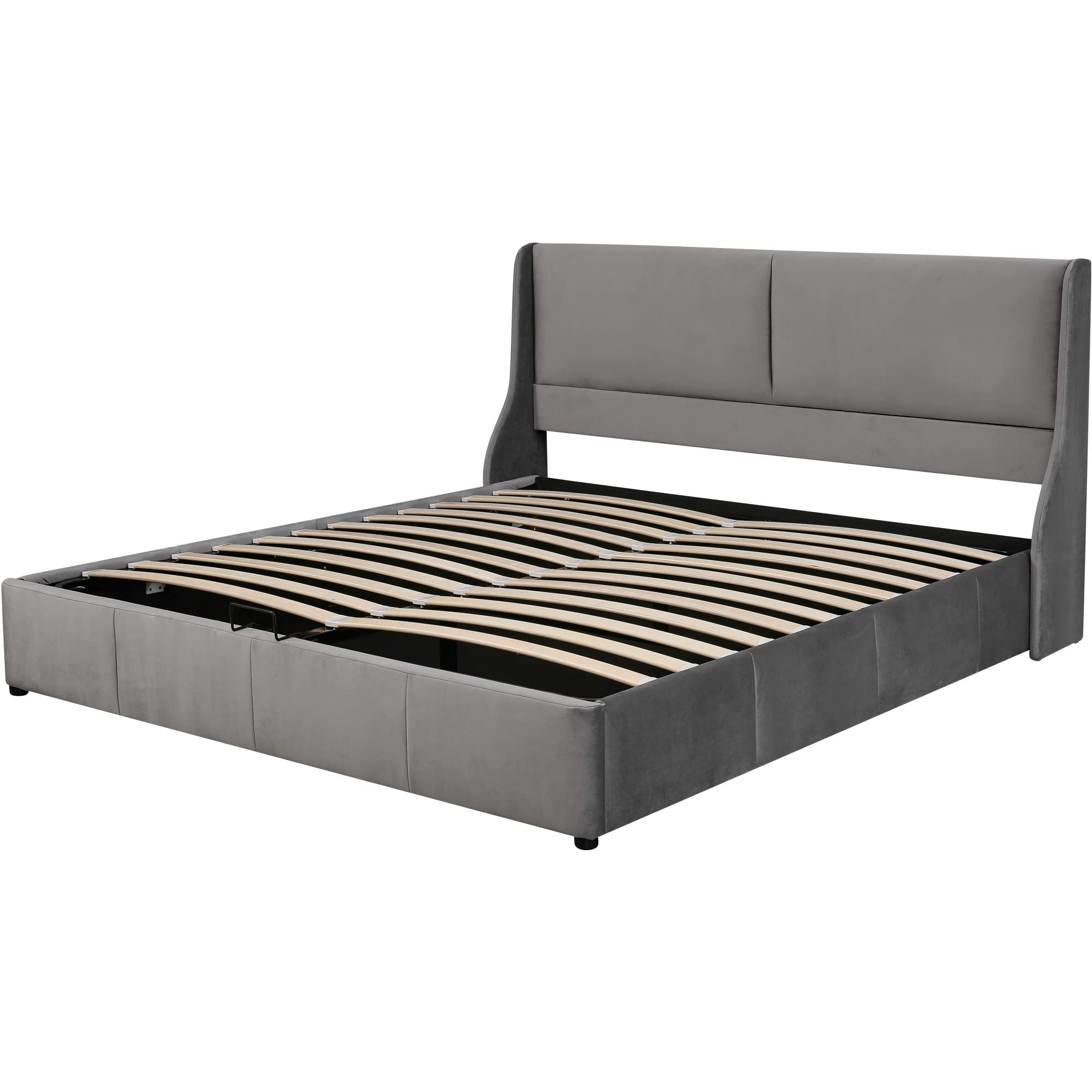 Dolamaní Letto Matrimoniale Contenitore 160x200 Grigio in Velluto