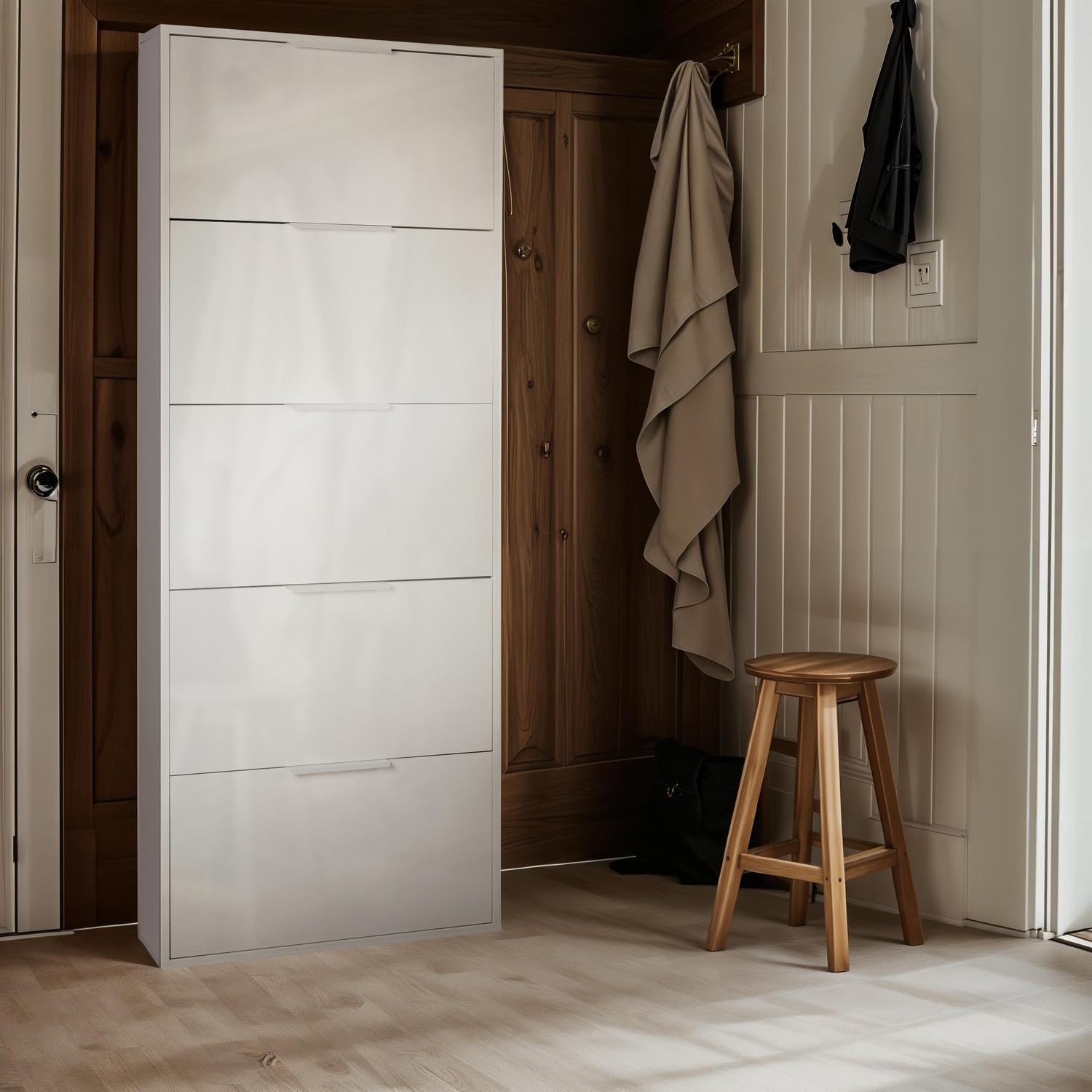 COMPOSAD Espresso scarpiera 5 ribalte bianco laccato slim