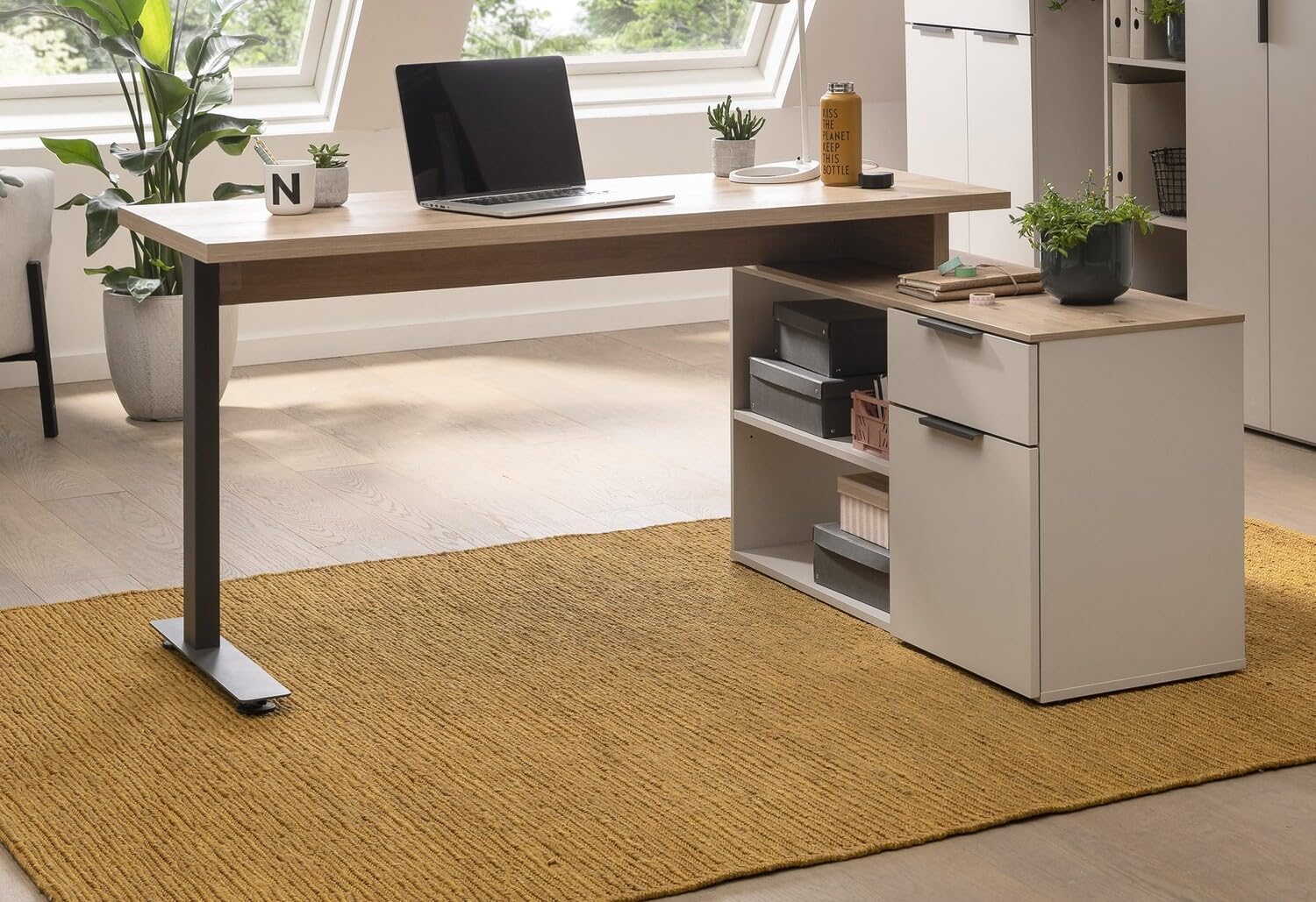 Composad Pronto scrivania angolare anta cassetto grigio rovere