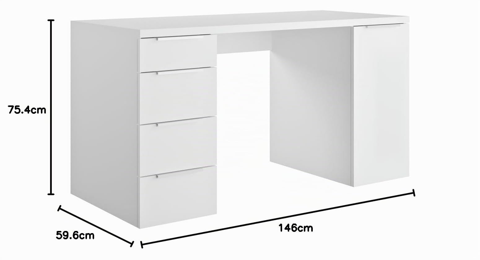 Composad Espresso scrivania 146 cm bianca 4 cassetti anta