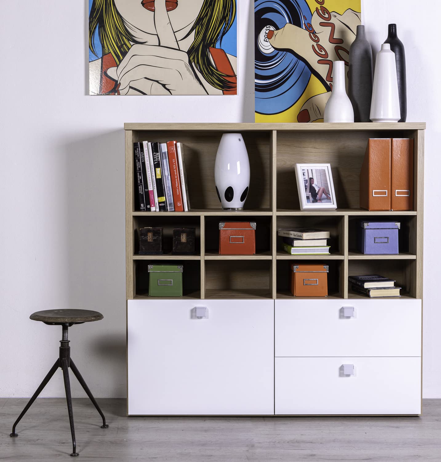 Composad Globo Libreria 131 cm Rovere Miele e Bianco