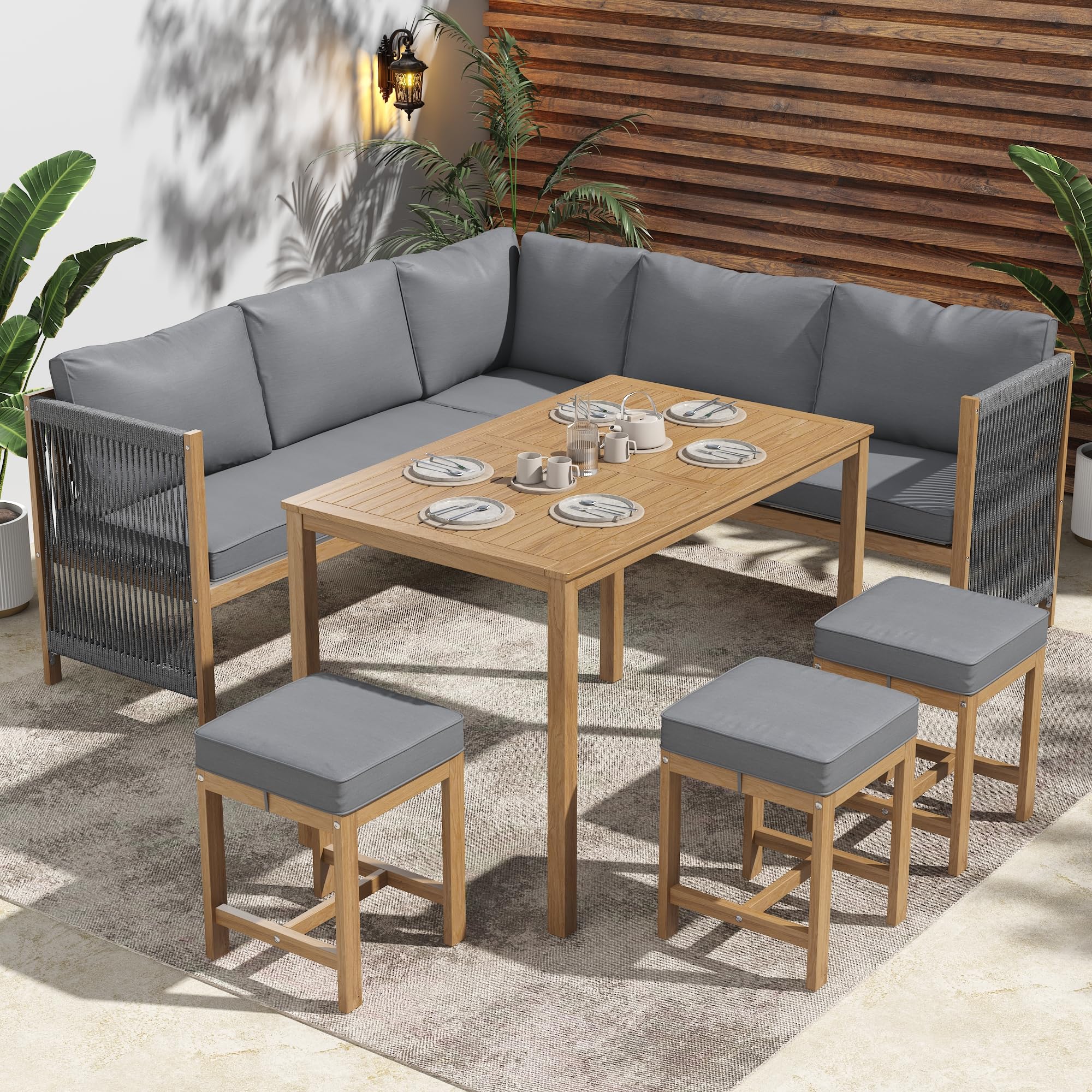 Dolamaní set giardino 8 posti rattan beige divano tavolo