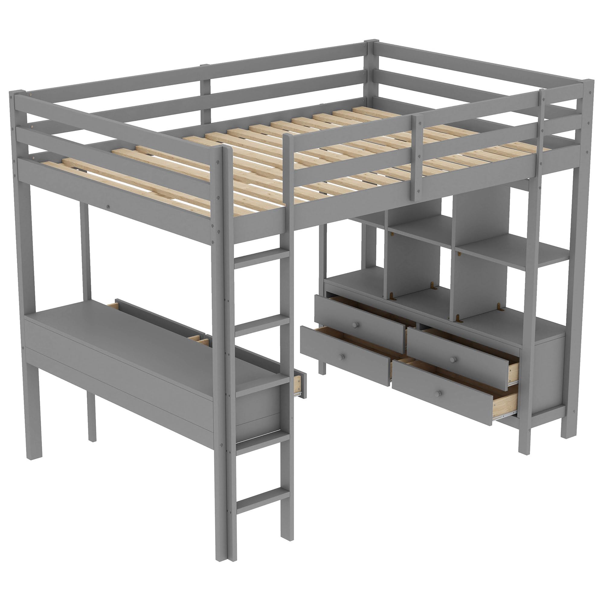 Dolamaní Letto Soppalco 140x200 Grigio con Scrivania e Cassetti