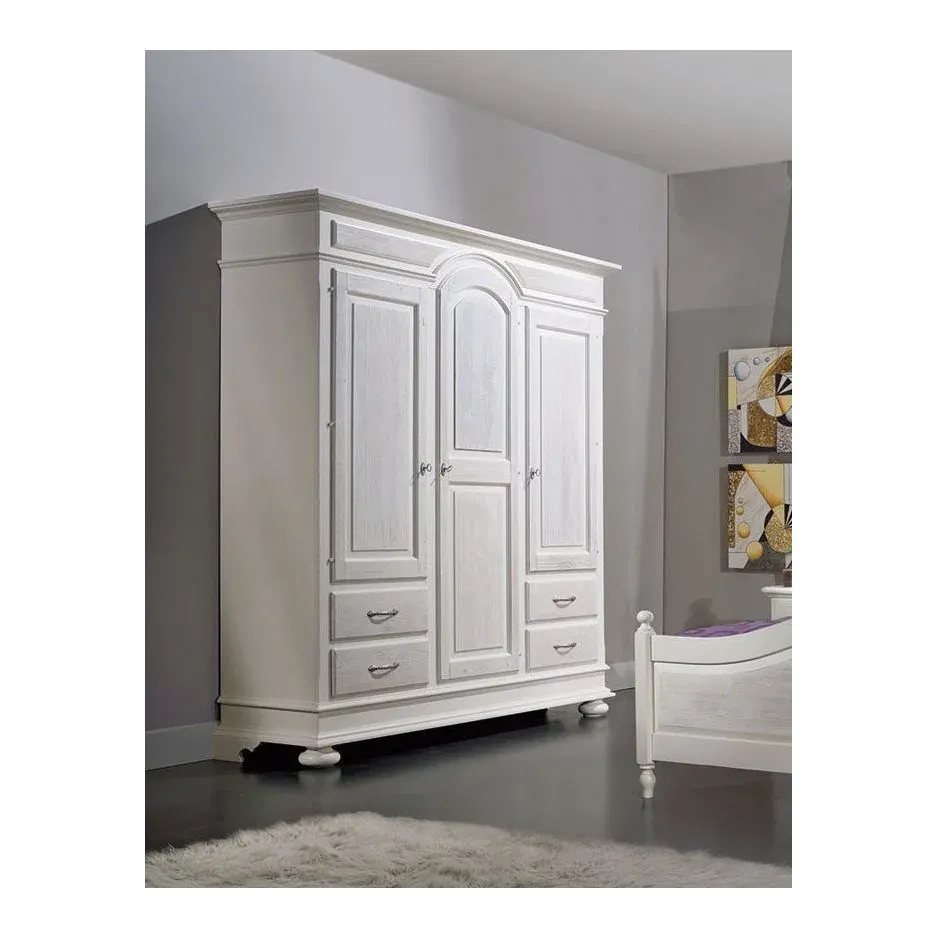 Epocantica Armadio 3 porte 4 cassetti abete laccato bianco
