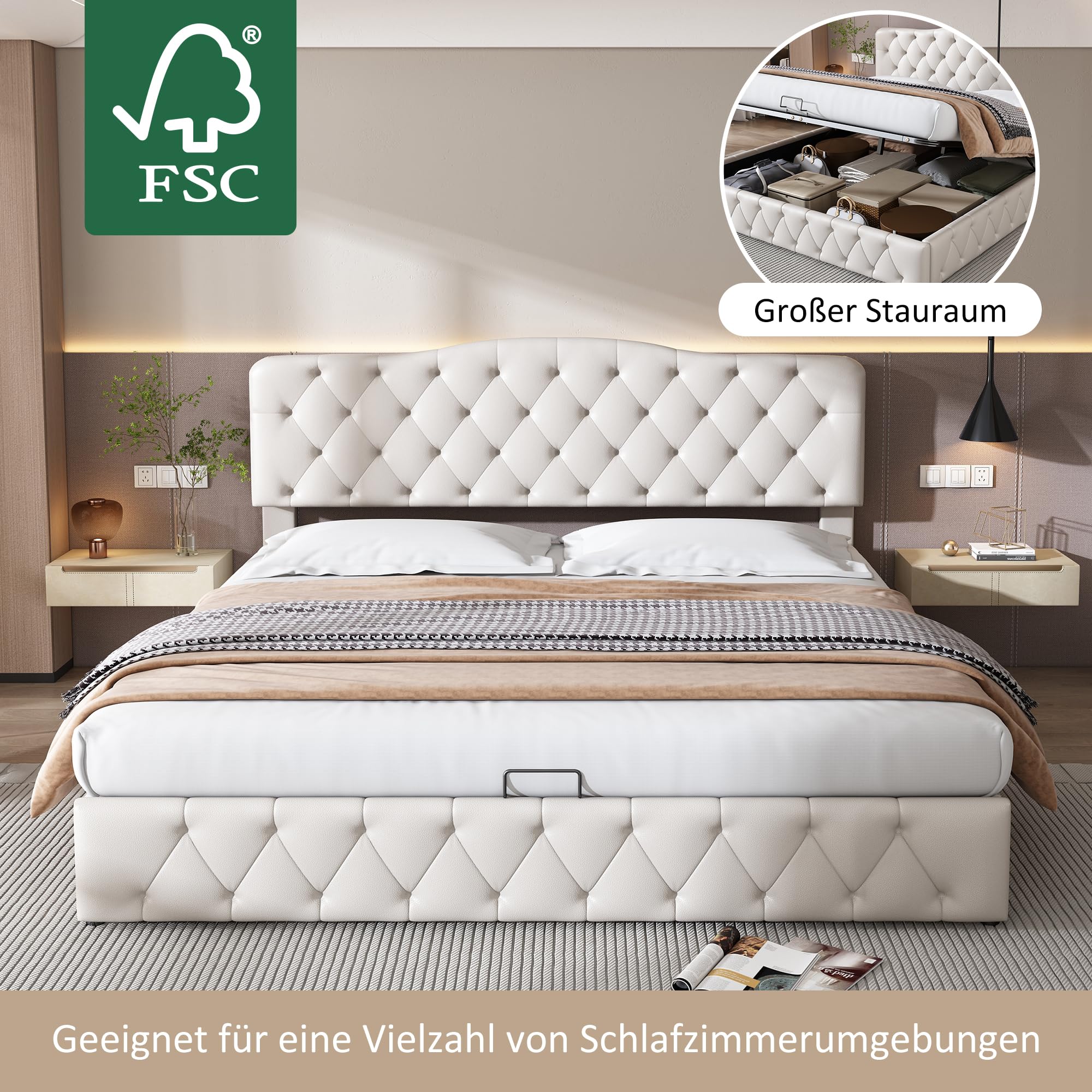 Dolamaní Letto Imbottito 180x200 Velluto Contenitore Doghe