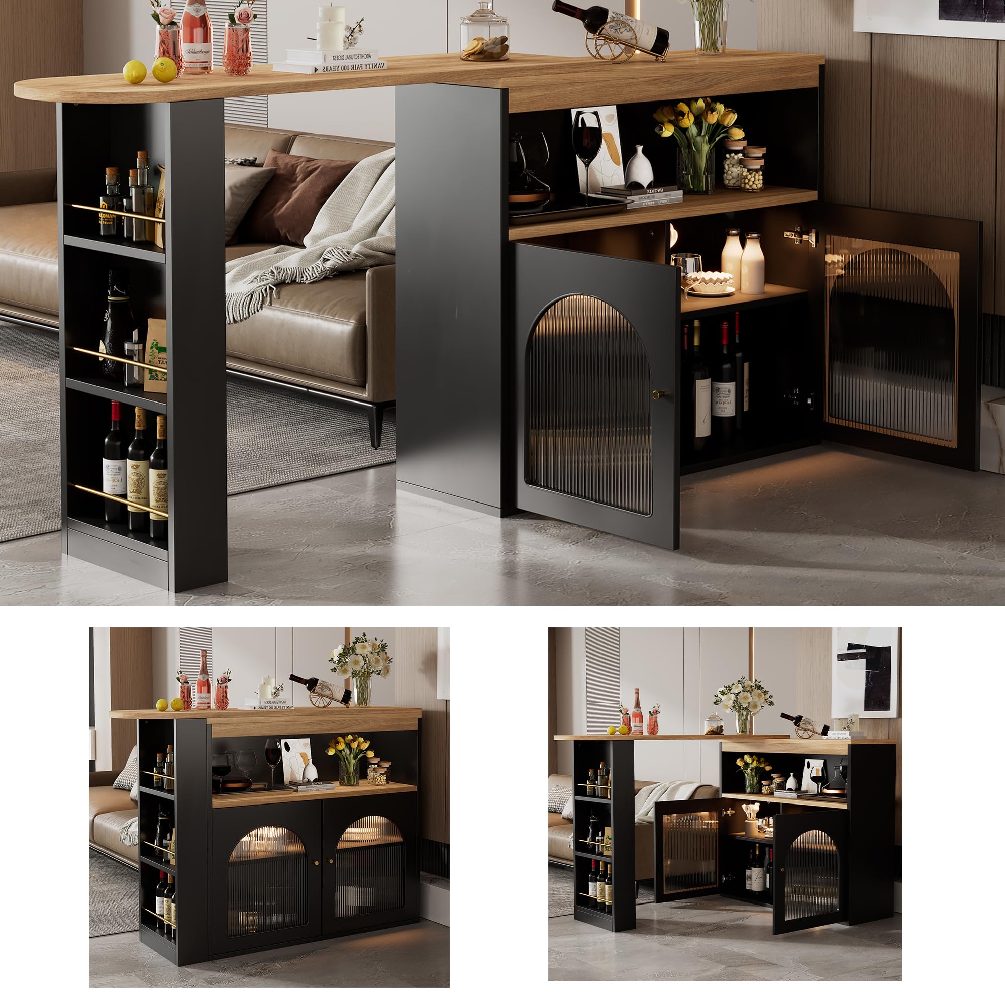 Dolamaní tavolo bar allungabile 138-193 cm nero con LED