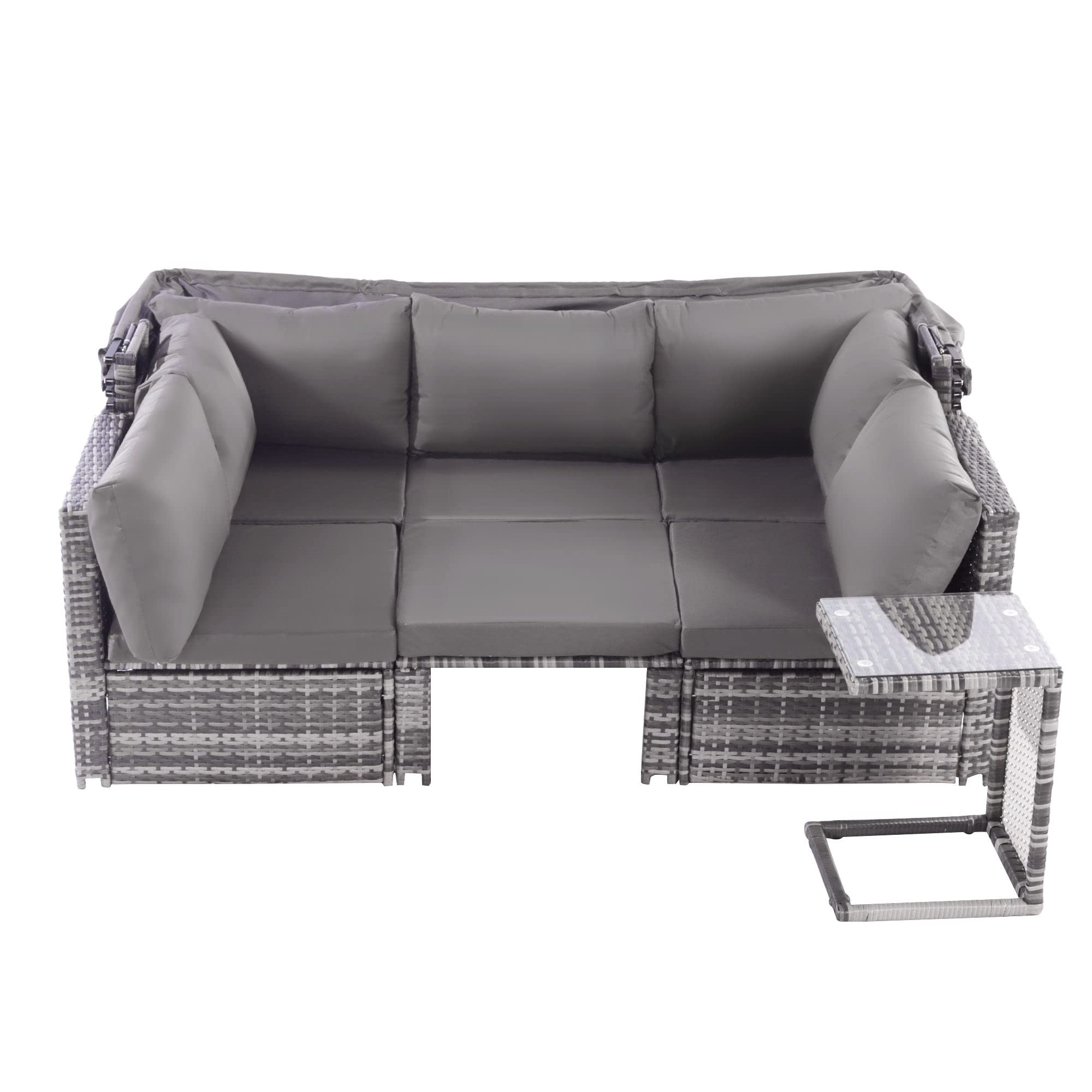 Dolamaní set salotto giardino rattan grigio con baldacchino