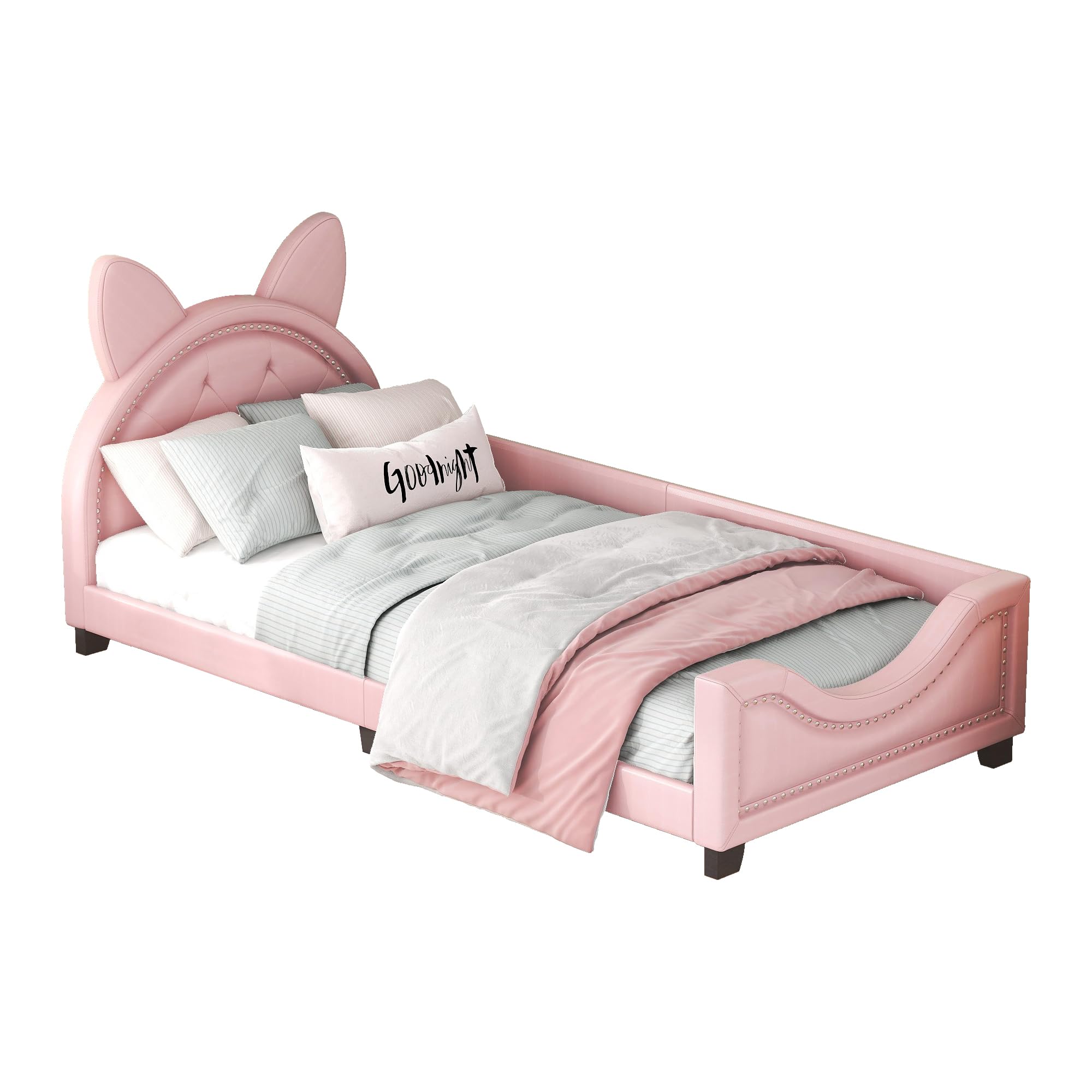 Dolamaní Letto bambini 90x200 rosa in ecopelle orecchie gatto