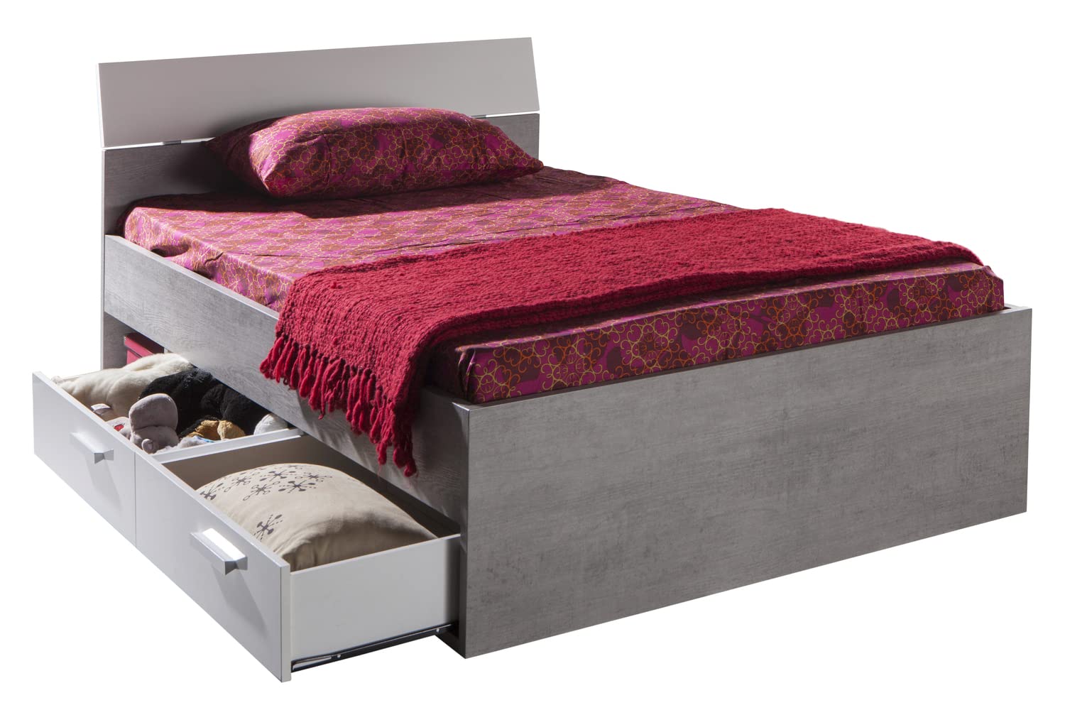 Composad Mi Piace Letto Singolo 2 Cassetti Cemento Bianco