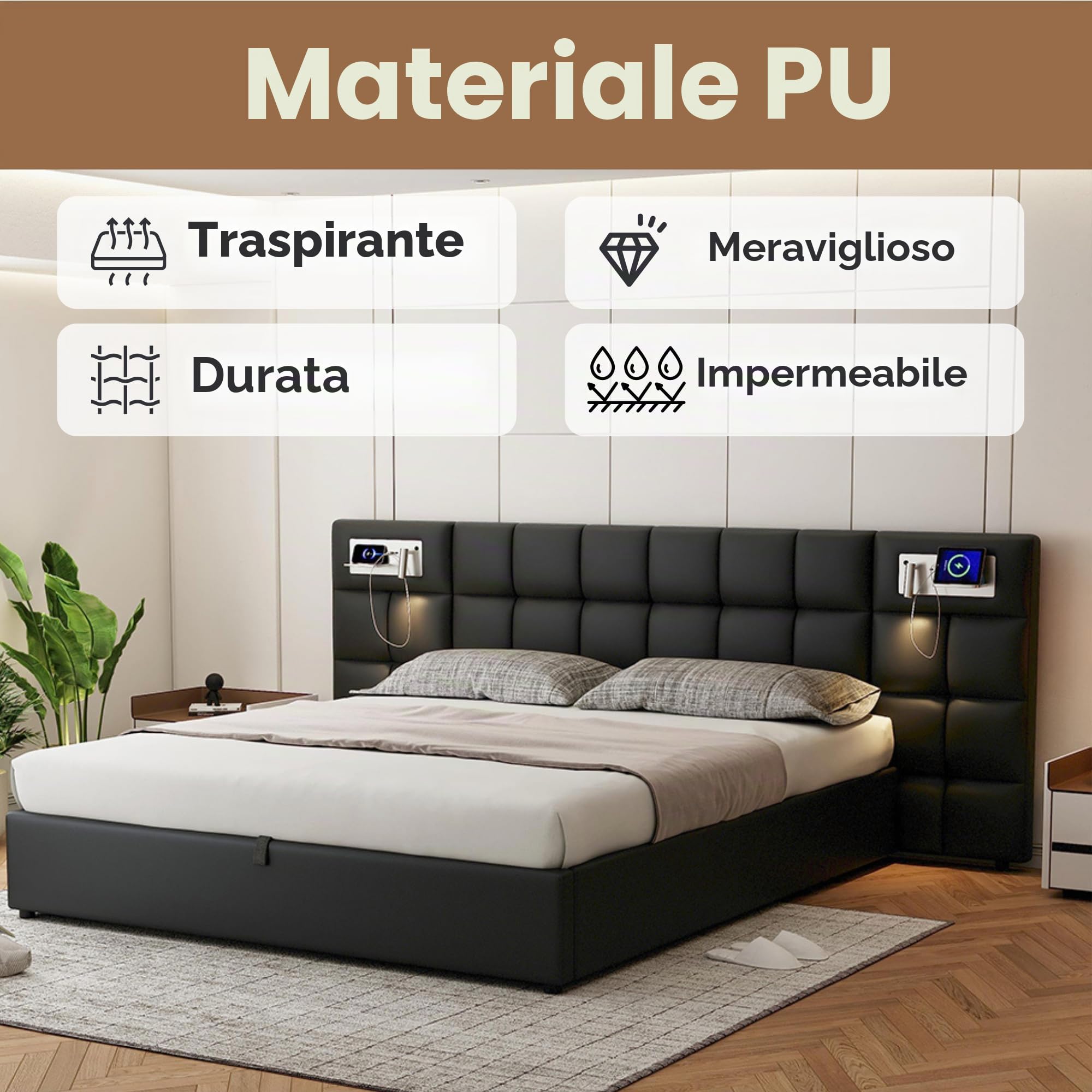 Dolamaní Letto Matrimoniale 180x200 Contenitore Nero