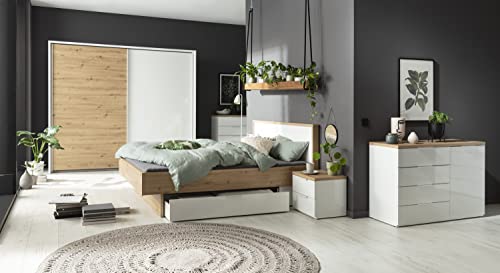 Composad Mundi Bedroom comodino 2 cassetti bianco rovere miele