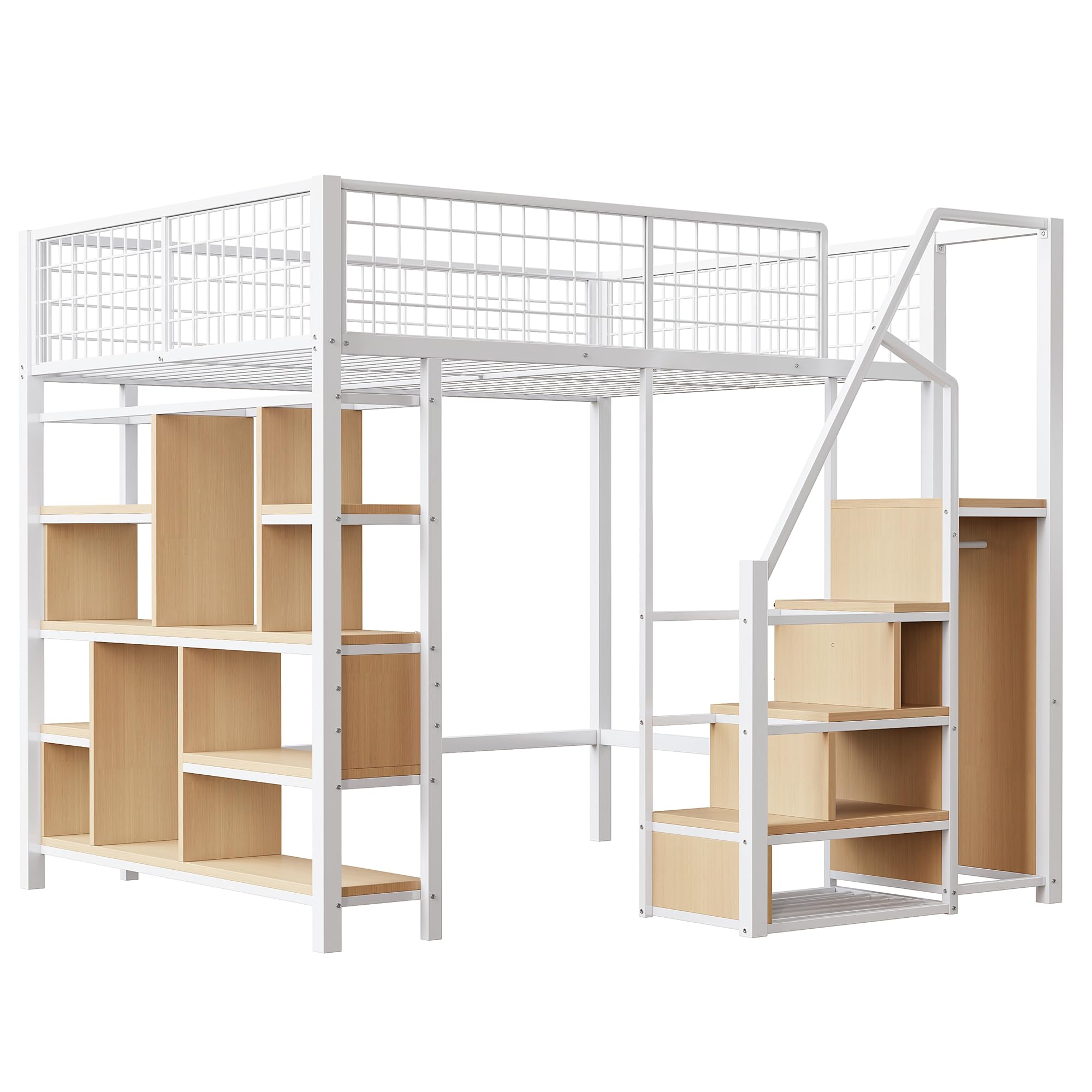 Dolamaní Letto a Soppalco 140x200 con Armadio Bianco in Metallo