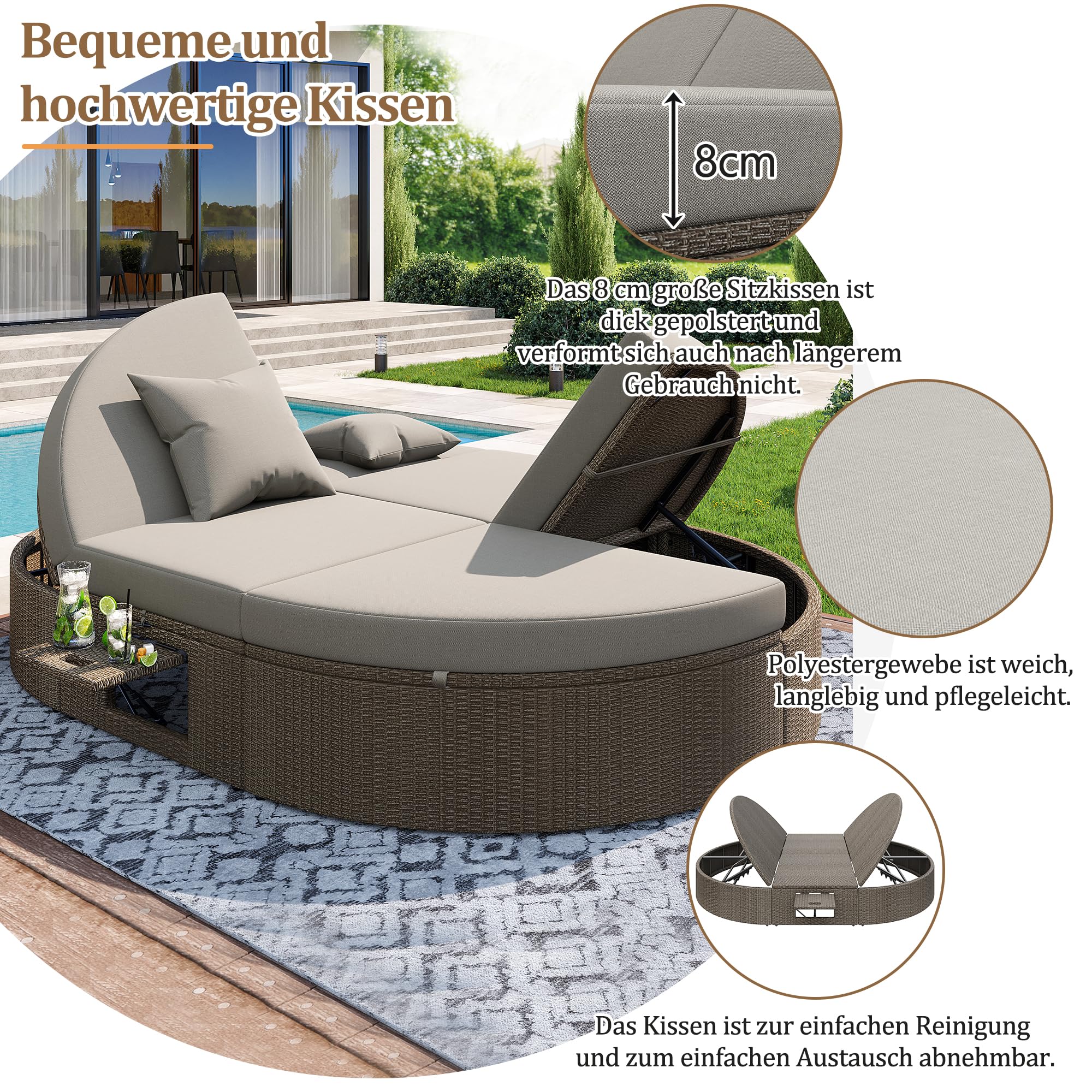 Dolamani lettino prendisole rattan 2 posti 200x140 reclinabile