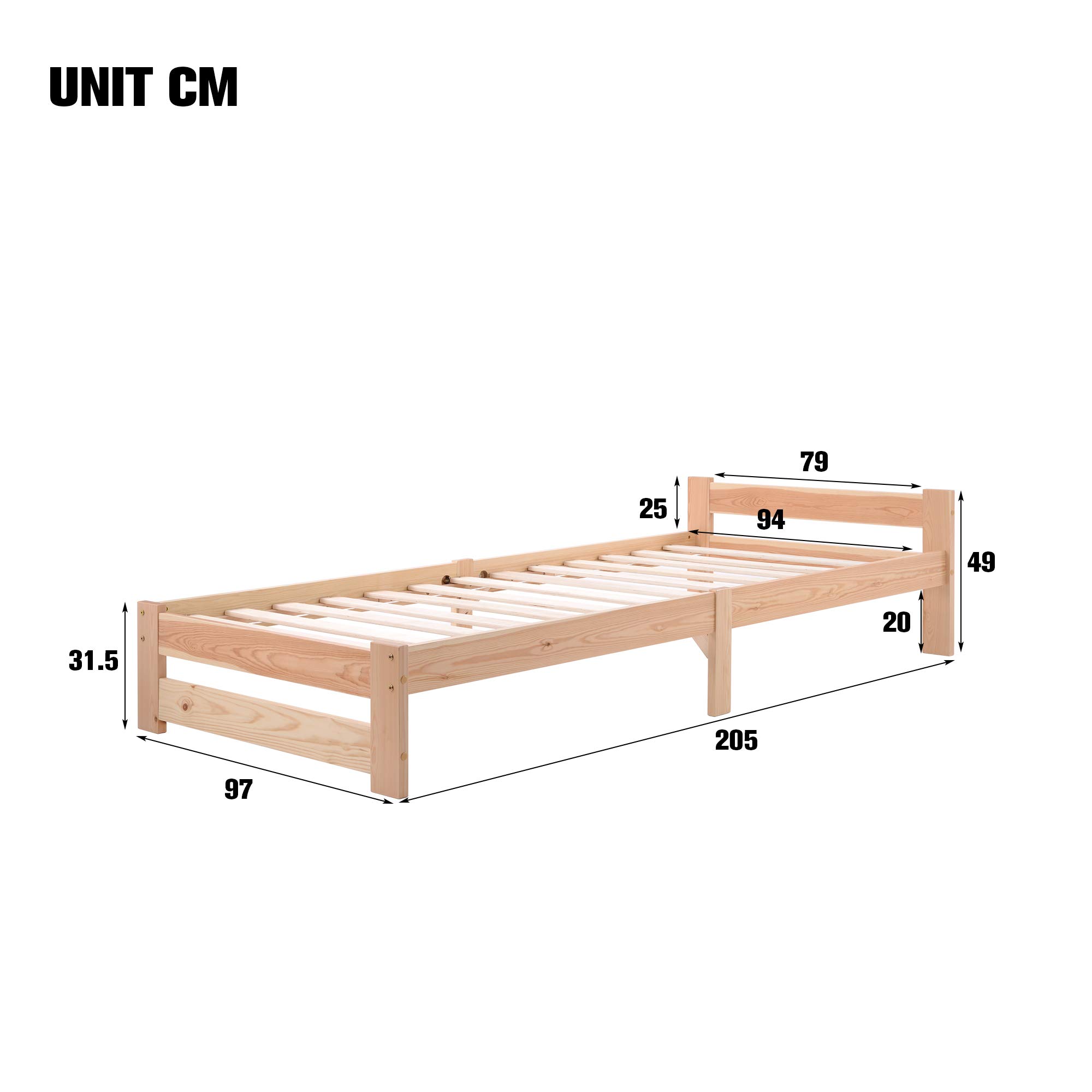 Dolamaní Letto singolo in pino 90x200 con rete a doghe