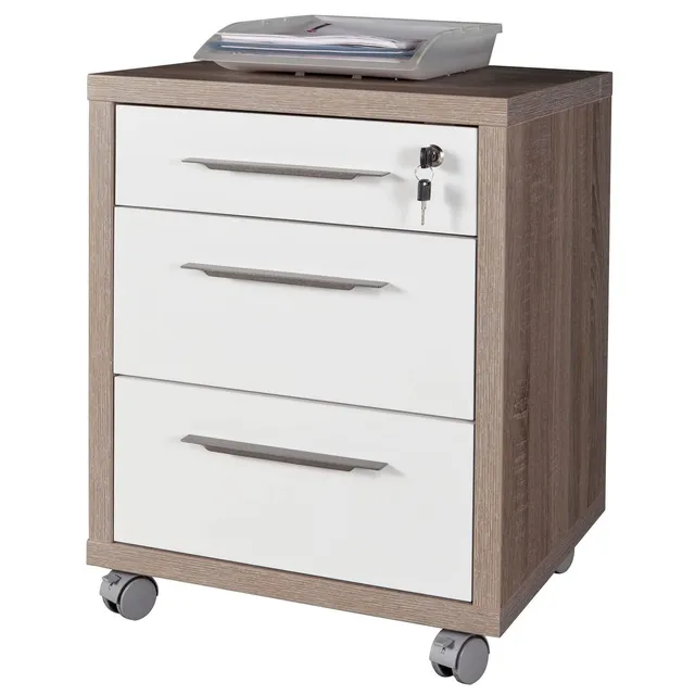 Composad Disegno Cassettiera 3 Cassetti Rovere Sonoma Bianco Ruote
