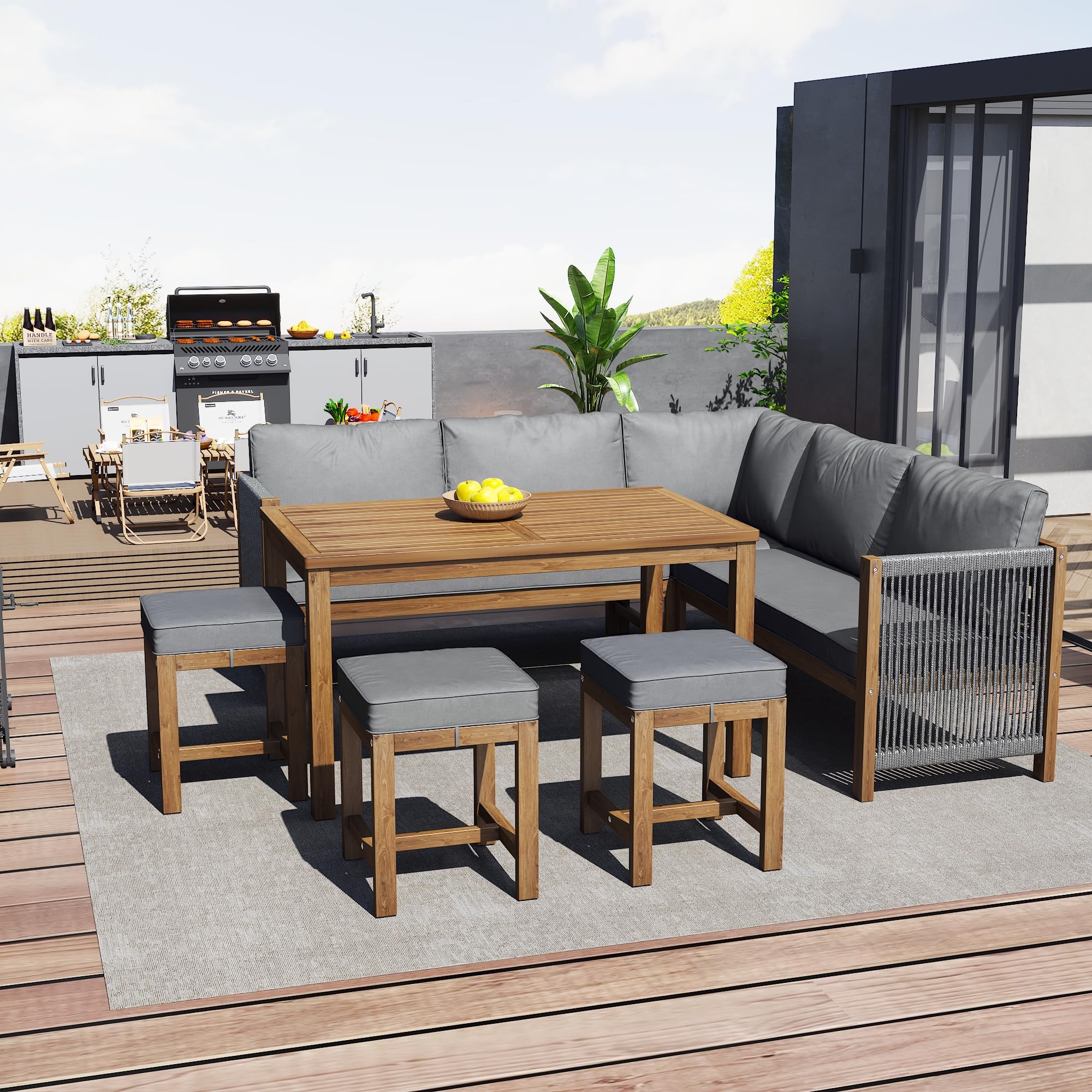 Dolamaní set giardino 8 posti rattan beige divano tavolo