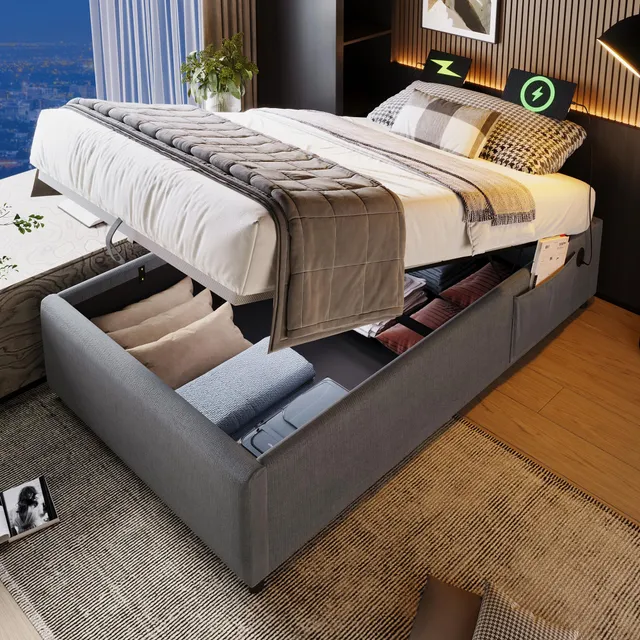 Dolamaní Letto Singolo 90x200 Grigio in Lino senza Testiera