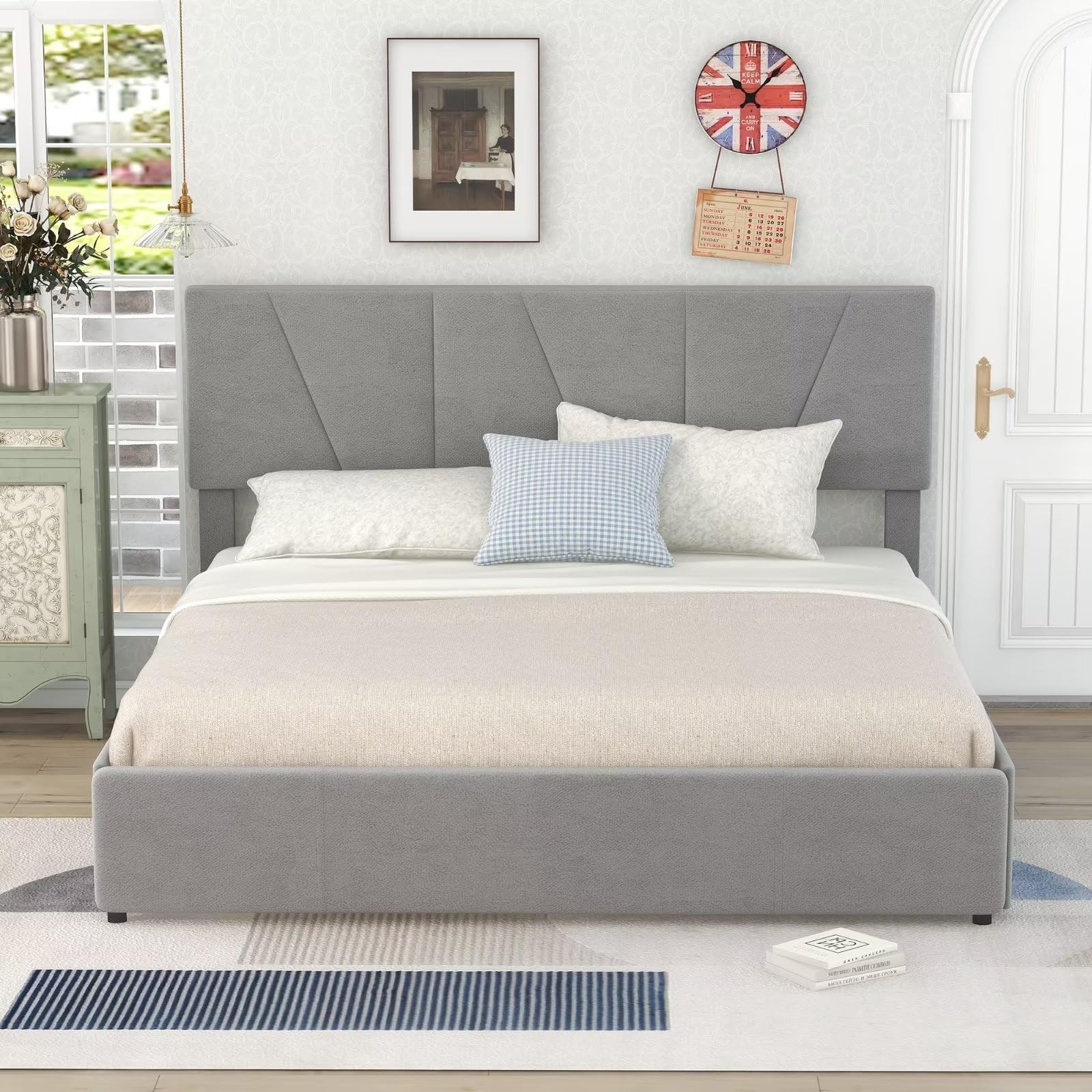 Dalamaní Letto Imbottito Velluto 160x200 Grigio 4 Cassetti