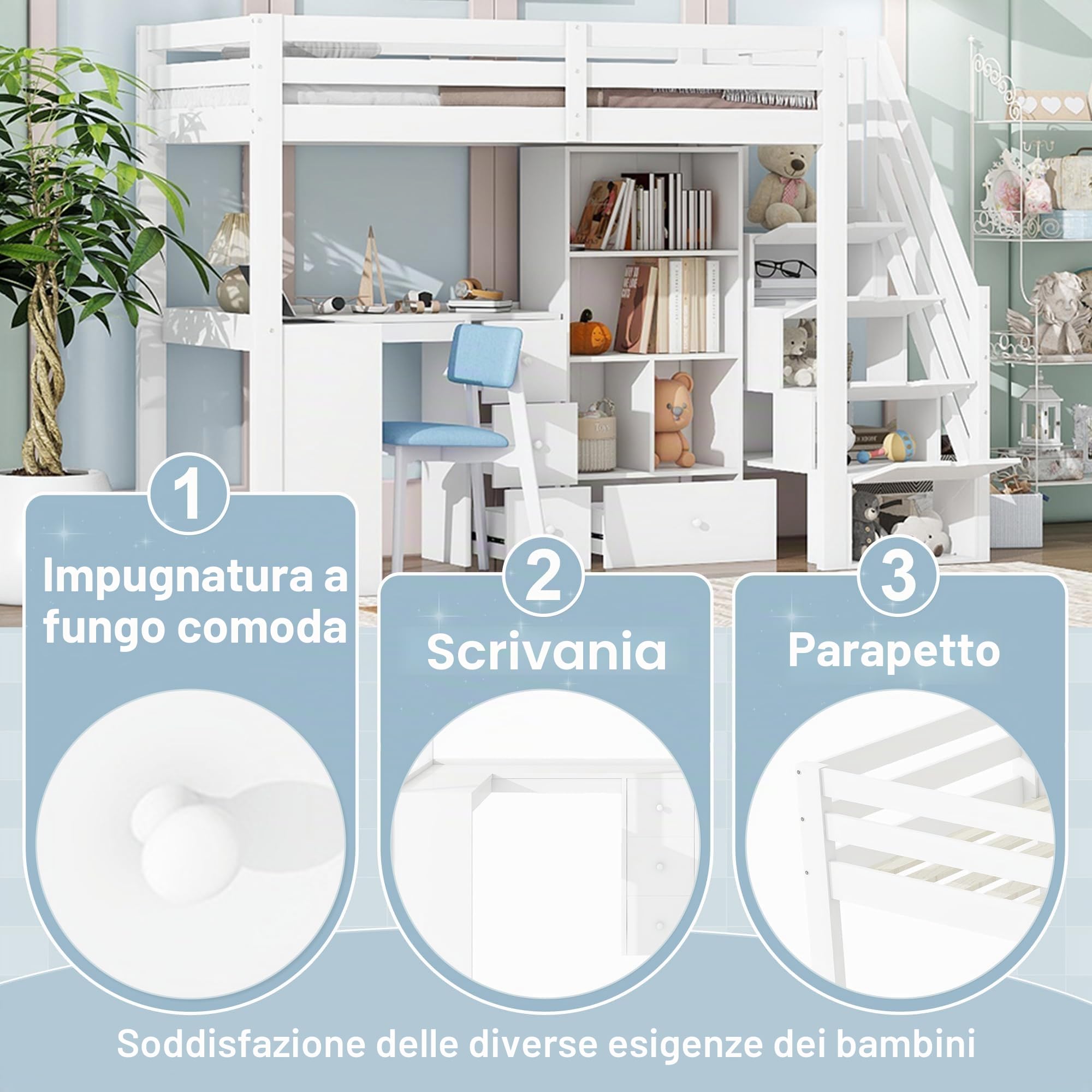 Dolamaní Soppalco Bianco 90x200 con Scrivania Legno