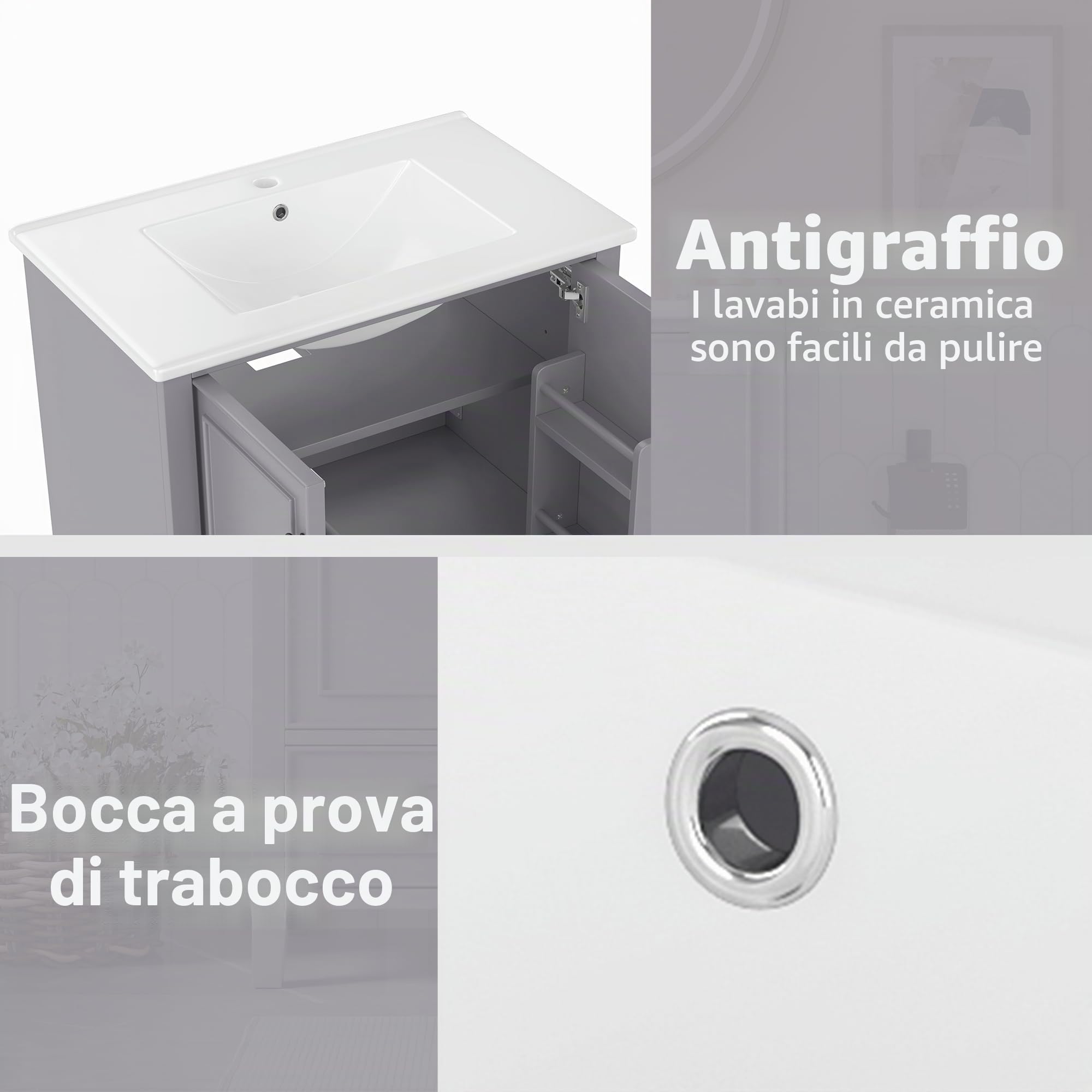 Dolamaní Mobile bagno con lavabo 73x45x87 cm grigio