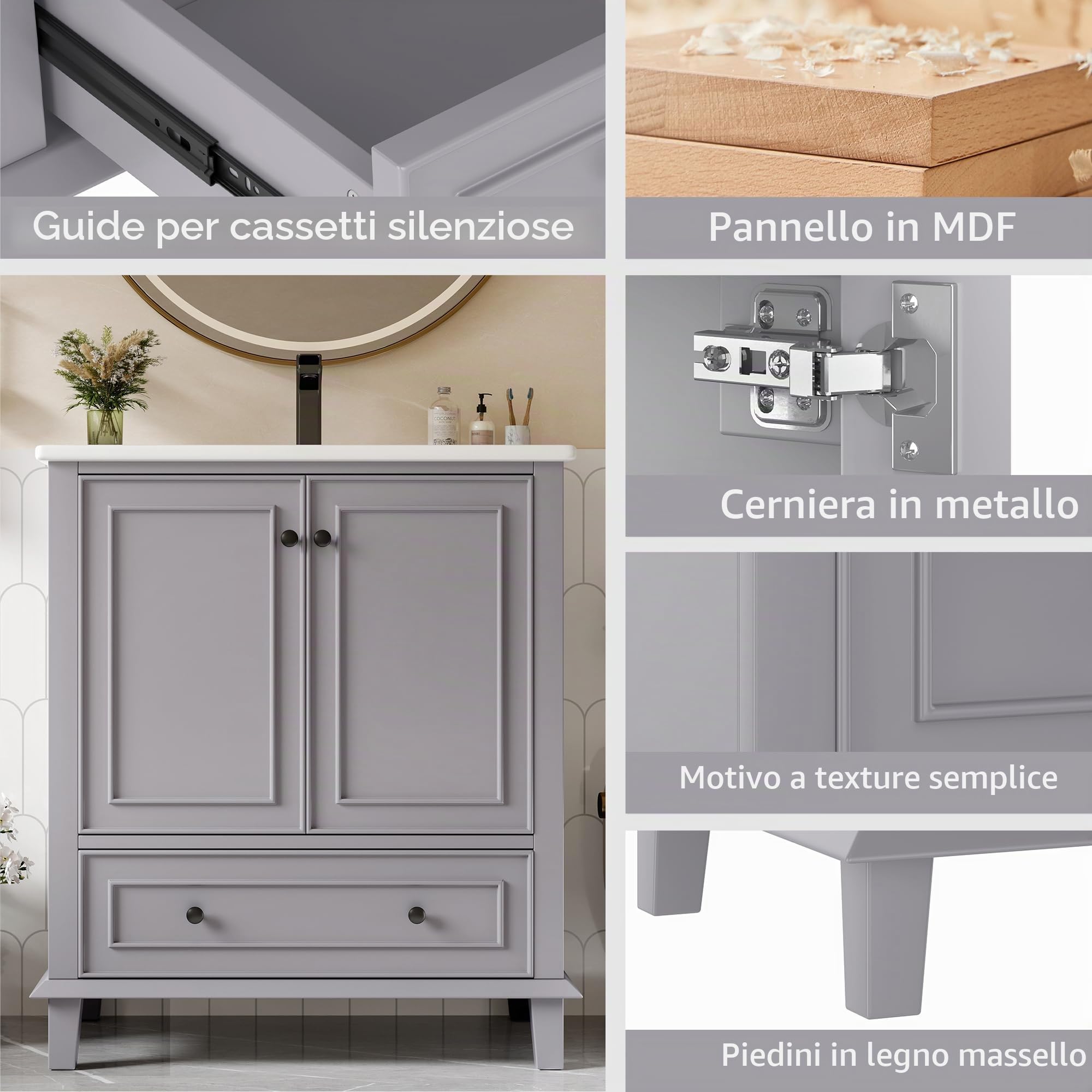 Dolamaní Mobile bagno con lavabo 73x45x87 cm grigio